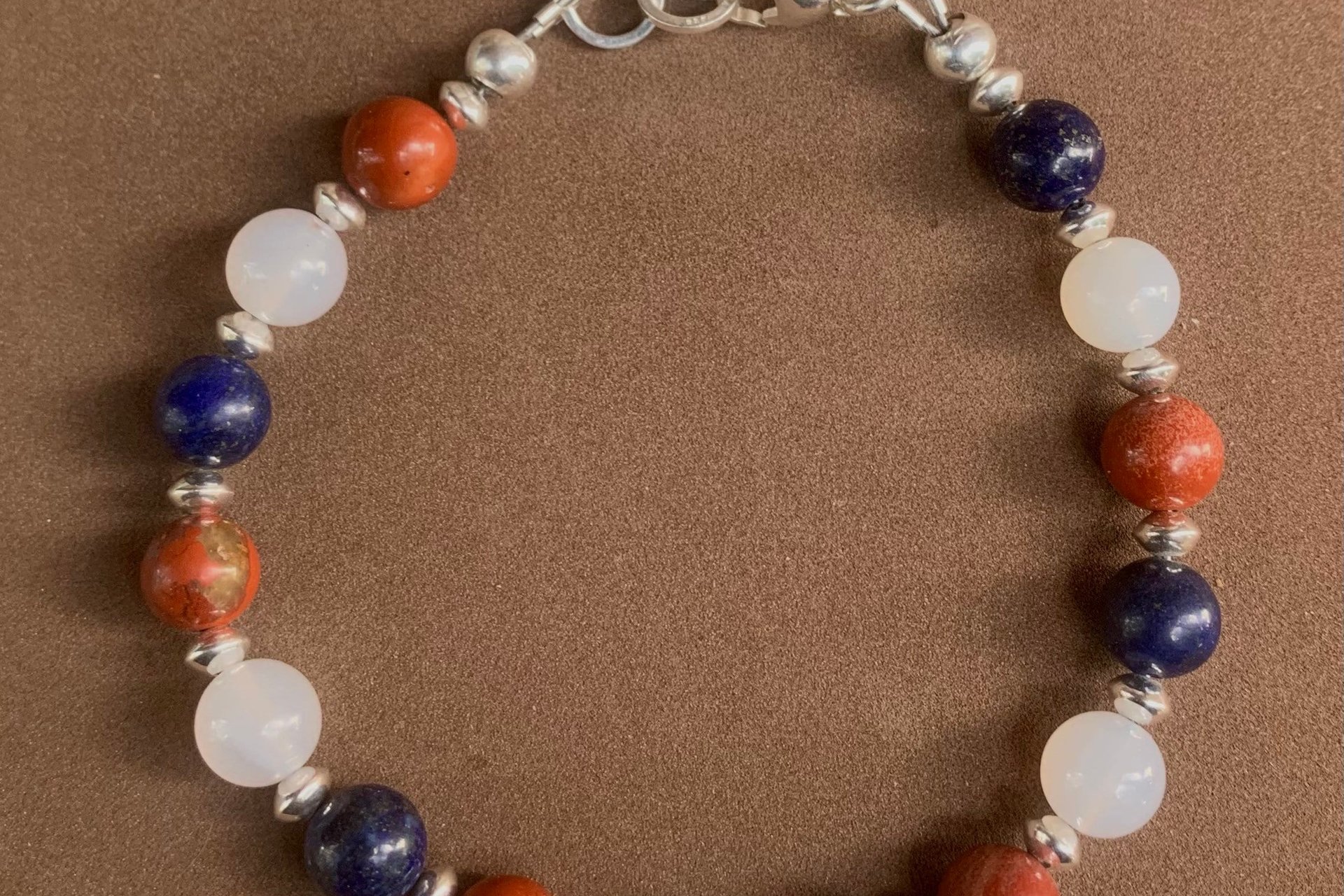 4th of July Bracelet, Patriotic Red White Blue Bracelet, Gemstone and Sterling Silver Bracelet