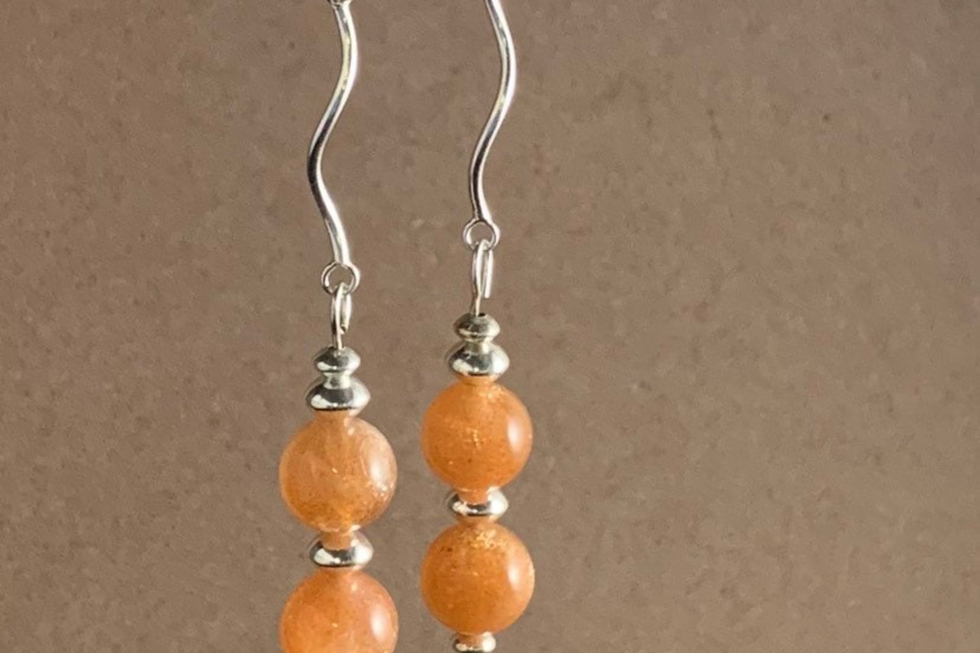 Gemstone Earrings, Sunstone Earrings, Sterling Silver Earrings, Long Dangle Earrings.