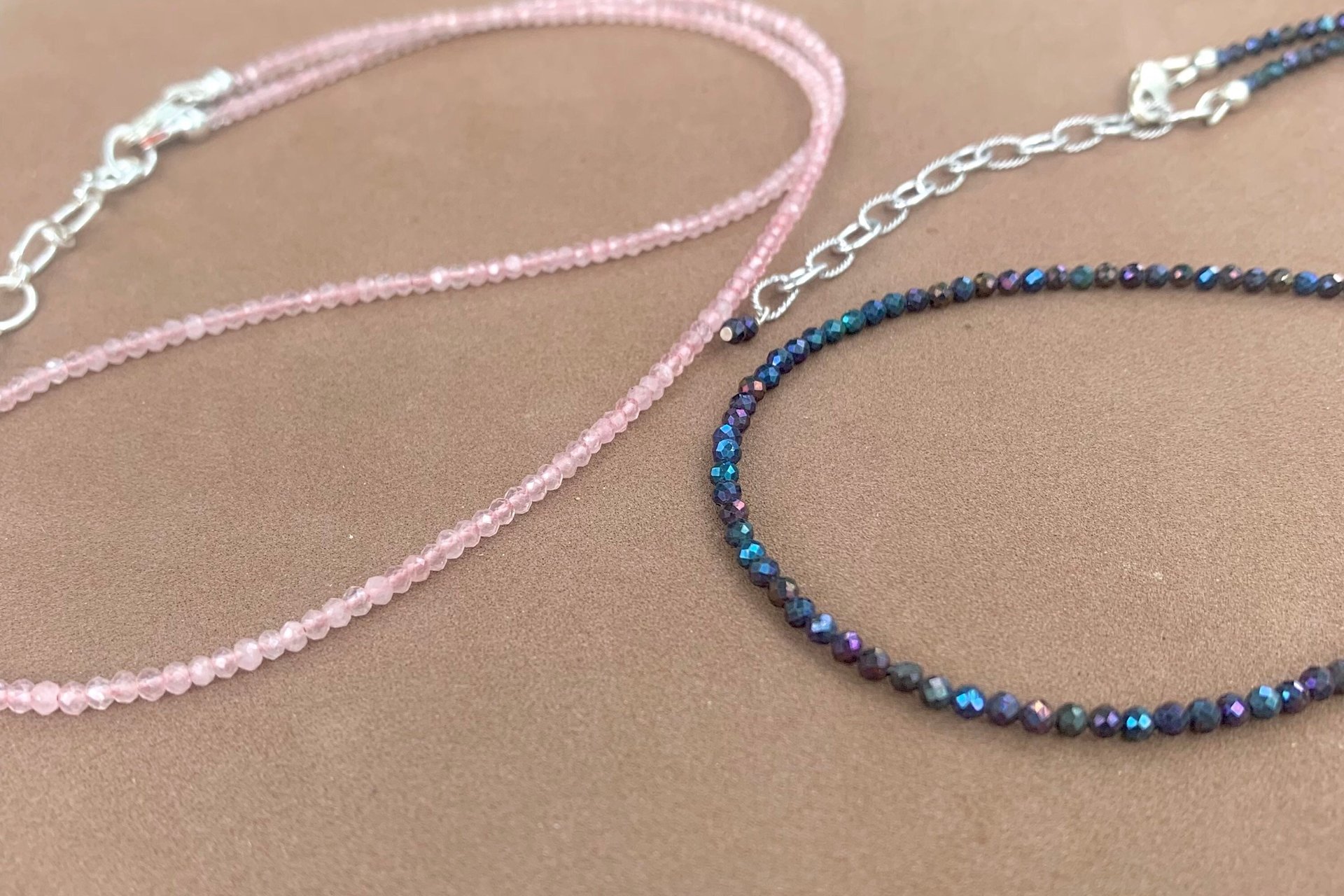 Dainty Rose Quartz Necklace, Coated Spinel Necklace, Faceted Gemstone Layering Necklaces