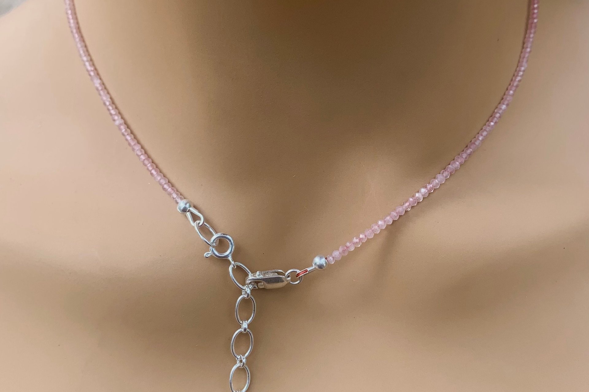 Dainty Rose Quartz Necklace, Coated Spinel Necklace, Faceted Gemstone Layering Necklaces