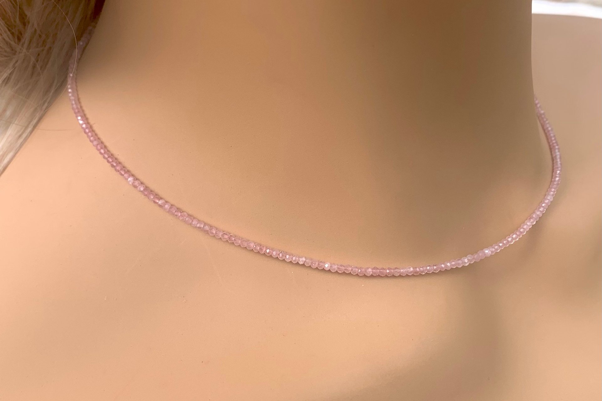 Dainty Rose Quartz Necklace, Coated Spinel Necklace, Faceted Gemstone Layering Necklaces