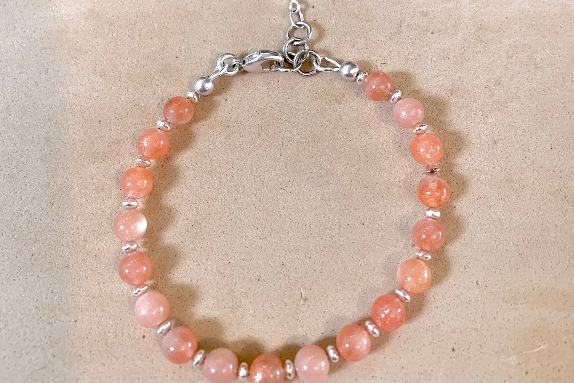 Rose Quartz Gemstone Bracelet, Sterling Silver Bracelet, Adjustable Bracelet