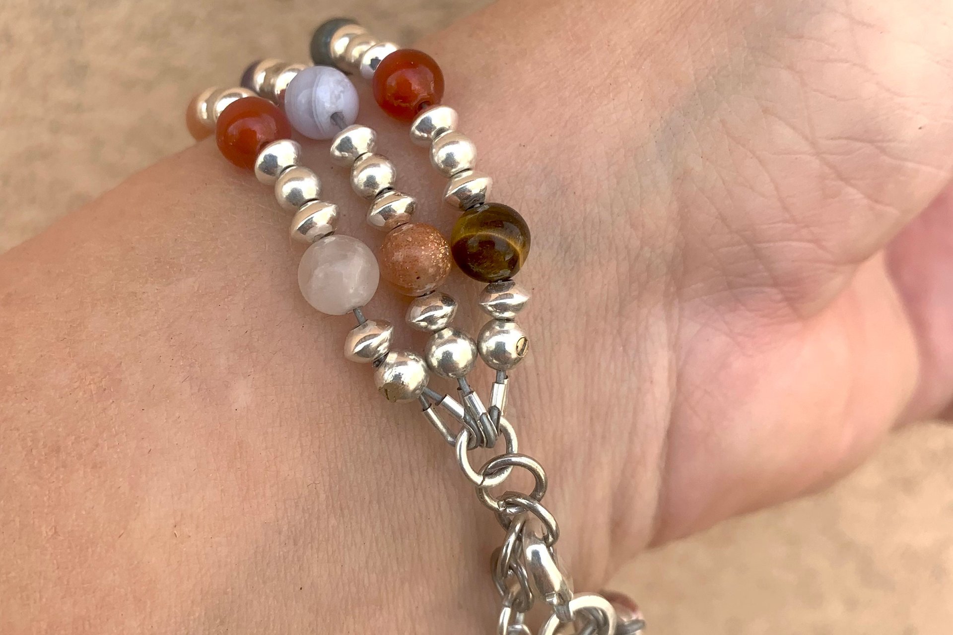 Mixed Gemstone Bracelet, Sterling Silver Bracelet, Multistrand Bracelet