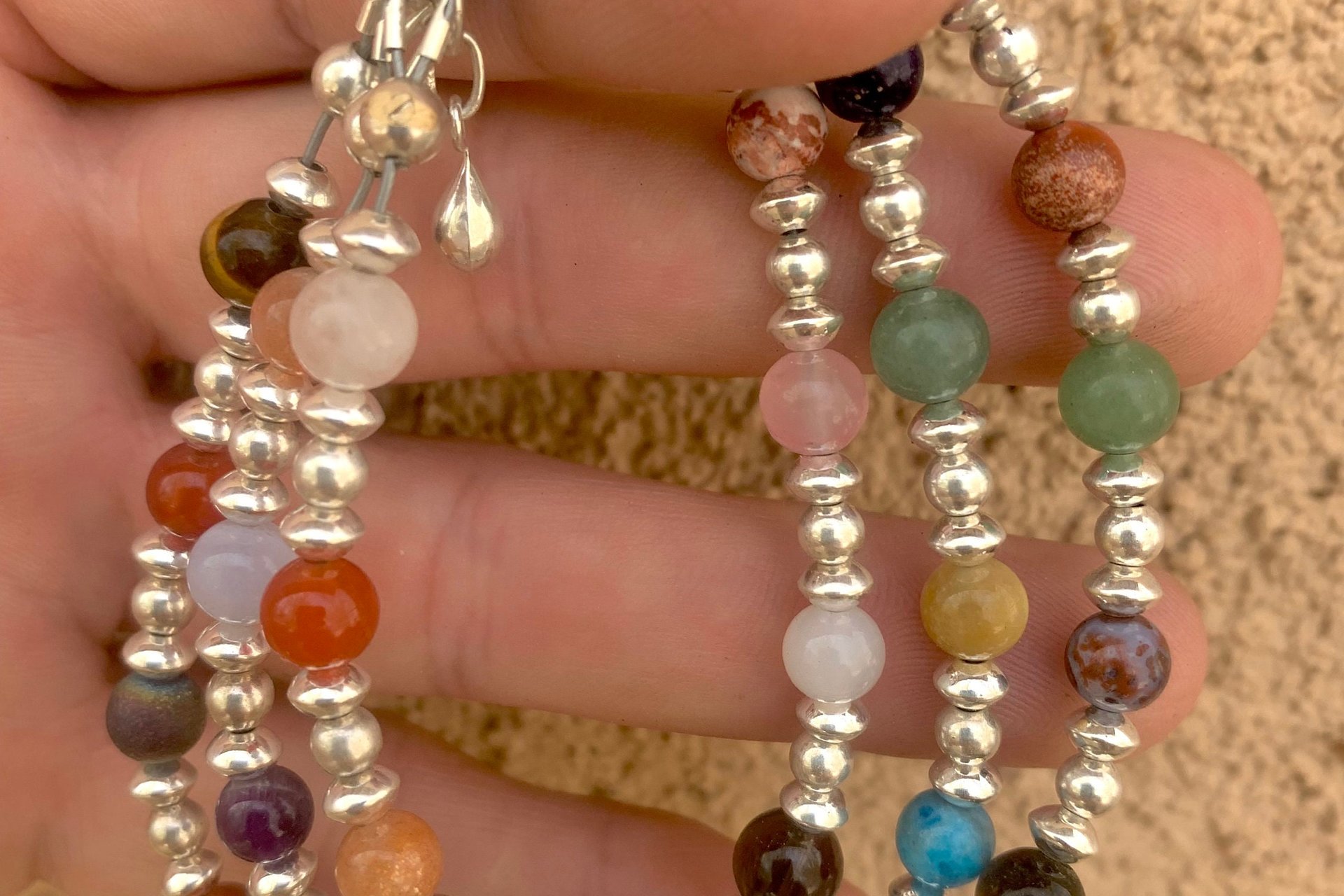 Mixed Gemstone Bracelet, Sterling Silver Bracelet, Multistrand Bracelet