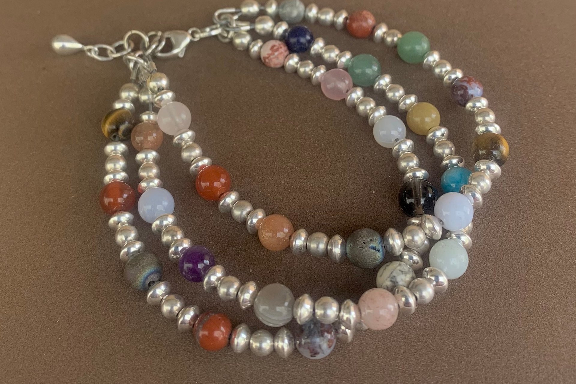 Mixed Gemstone Bracelet, Sterling Silver Bracelet, Multistrand Bracelet