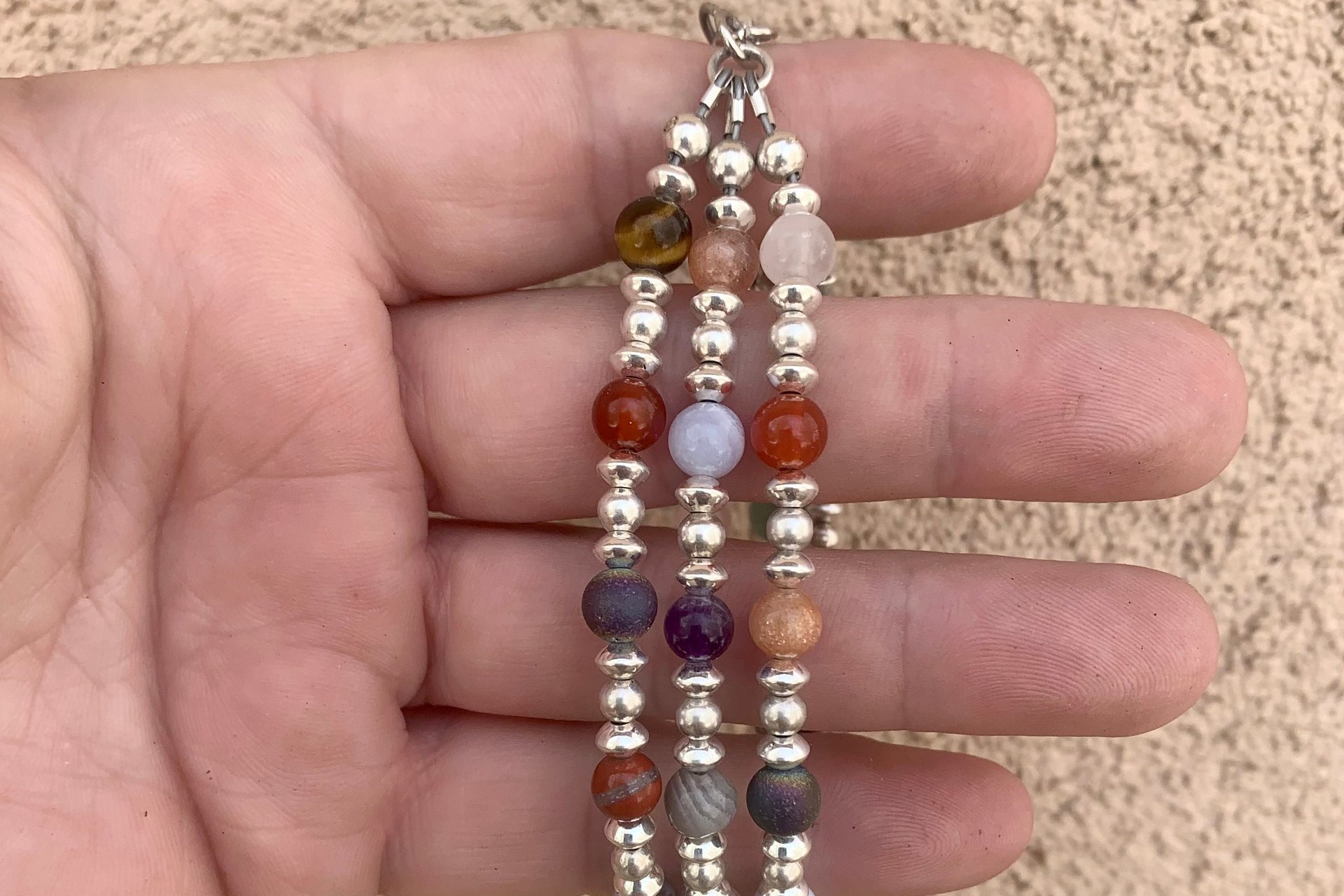 Mixed Gemstone Bracelet, Sterling Silver Bracelet, Multistrand Bracelet
