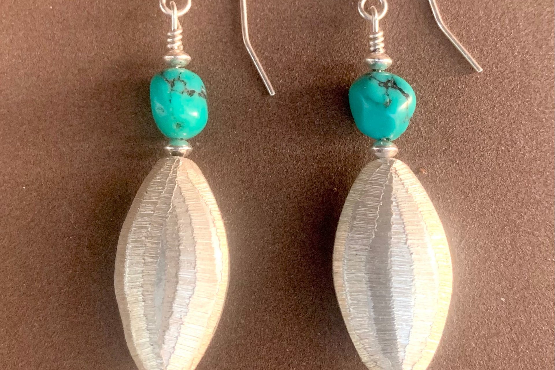 Turquoise Earrings, Hill Tribe Fine Silver Earrings, Turquoise Nugget Earrings, Long Dangle Earrings