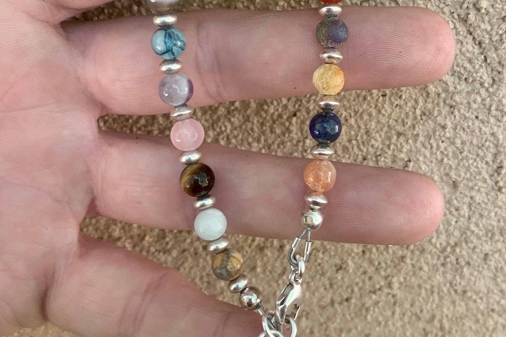 Multi Stone Gemstone Bracelet, Sterling Silver Bracelet, Adjustable Bracelet