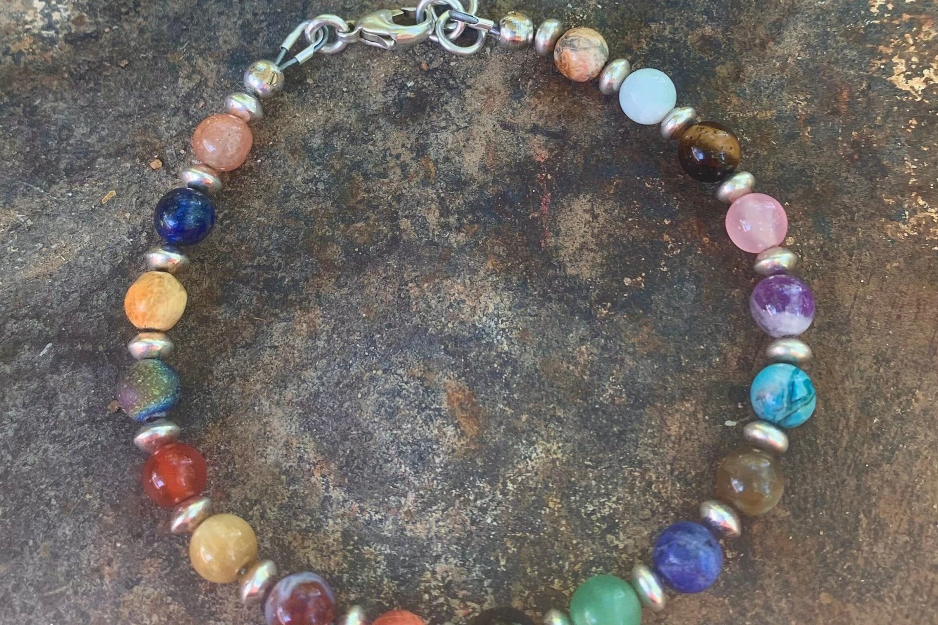 Multi Stone Gemstone Bracelet, Sterling Silver Bracelet, Adjustable Bracelet
