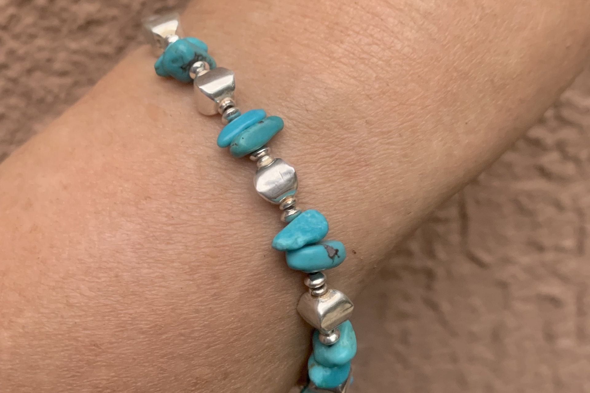 Turquoise Chip Bracelet, Sterling Silver Bracelet, Southwestern Style Bracelet, Turquoise Jewelry