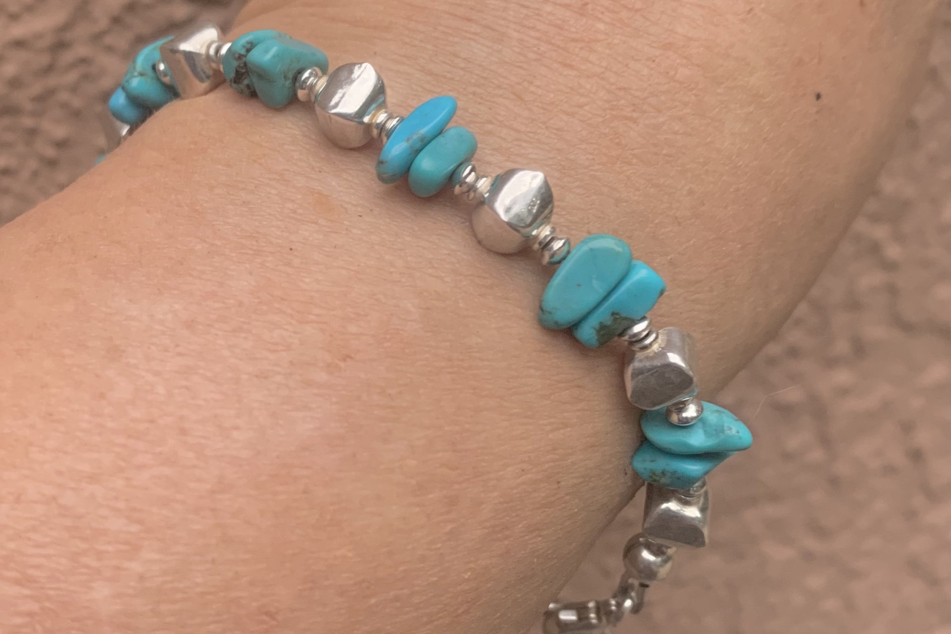 Turquoise Chip Bracelet, Sterling Silver Bracelet, Southwestern Style Bracelet, Turquoise Jewelry