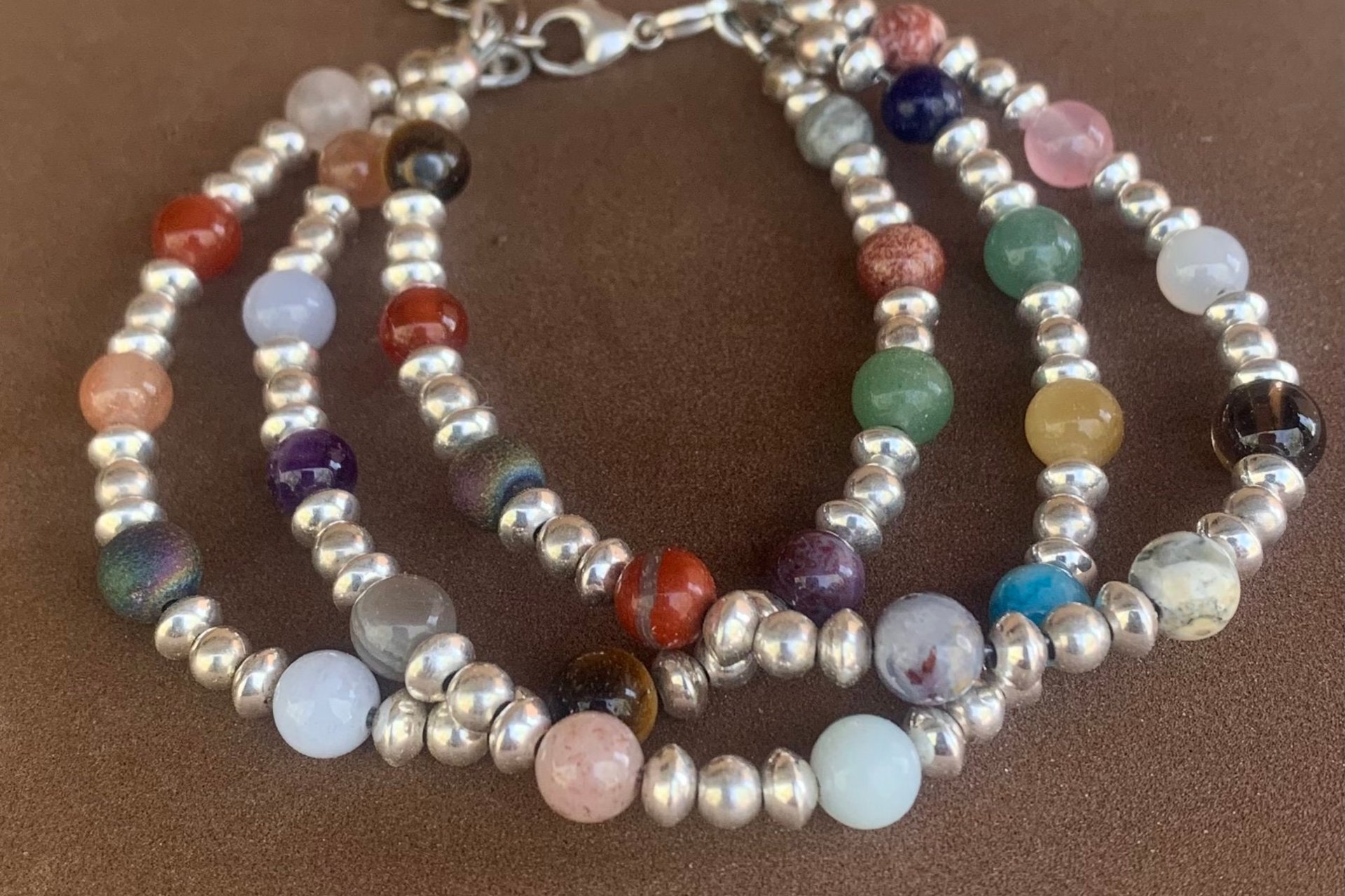 Mixed Gemstone Bracelet, Sterling Silver Bracelet, Multistrand Bracelet
