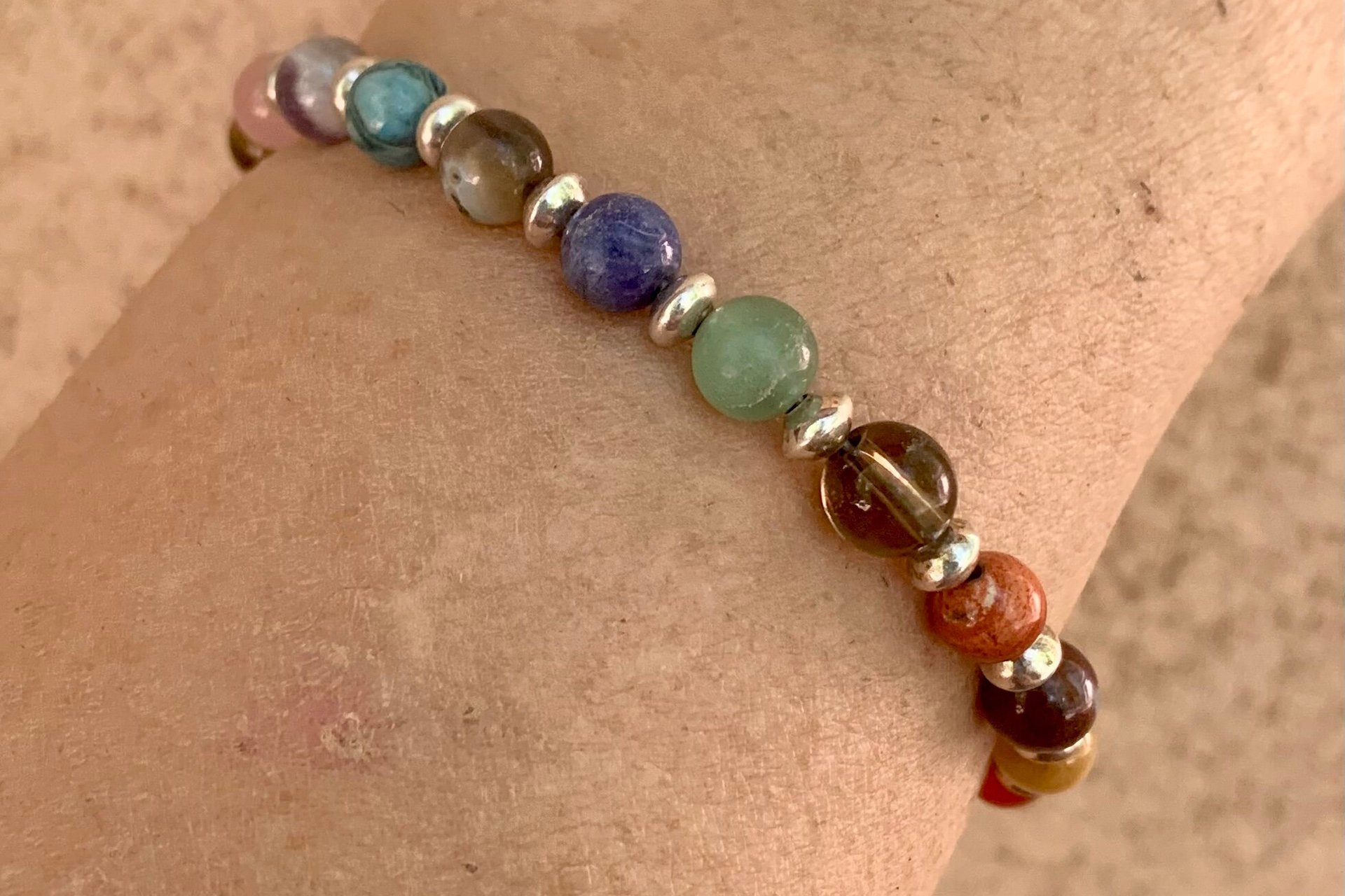 Multi Stone Gemstone Bracelet, Sterling Silver Bracelet, Adjustable Bracelet