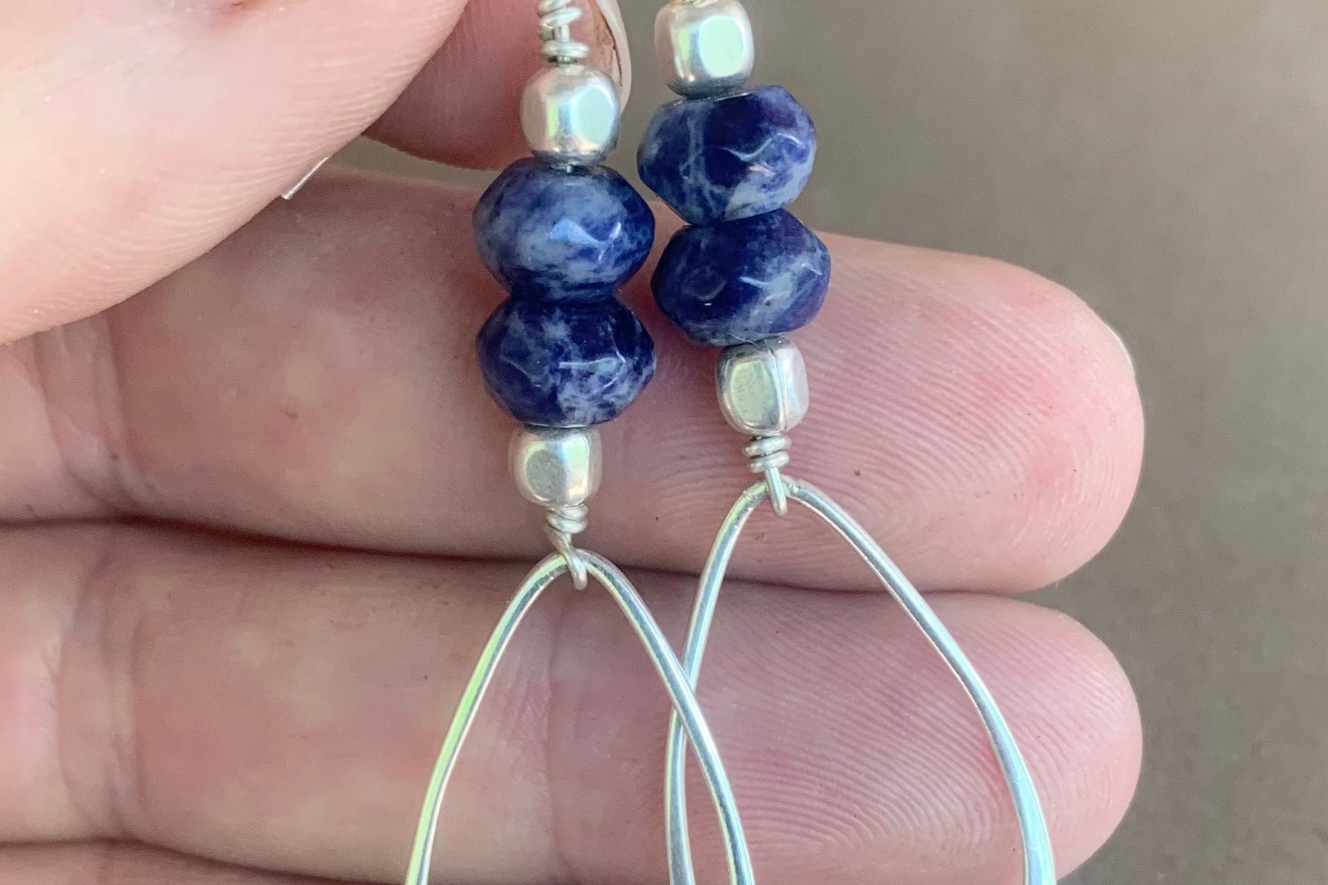 Sodalite Gemstone Earrings, Sterling Silver Teardrop Earrings, Long Dangle Earrings