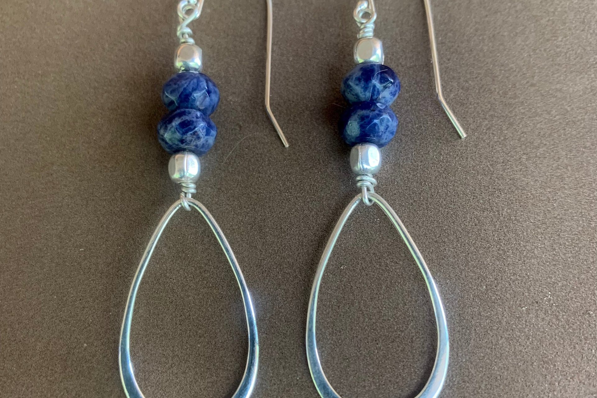 Sodalite Gemstone Earrings, Sterling Silver Teardrop Earrings, Long Dangle Earrings