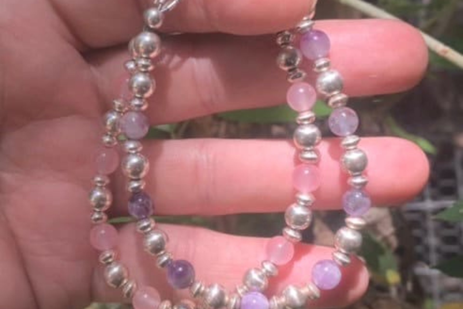 Amethyst and Rose Quartz Bracelet, Sterling Silver Bracelet, Multistrand Gemstone Bracelet