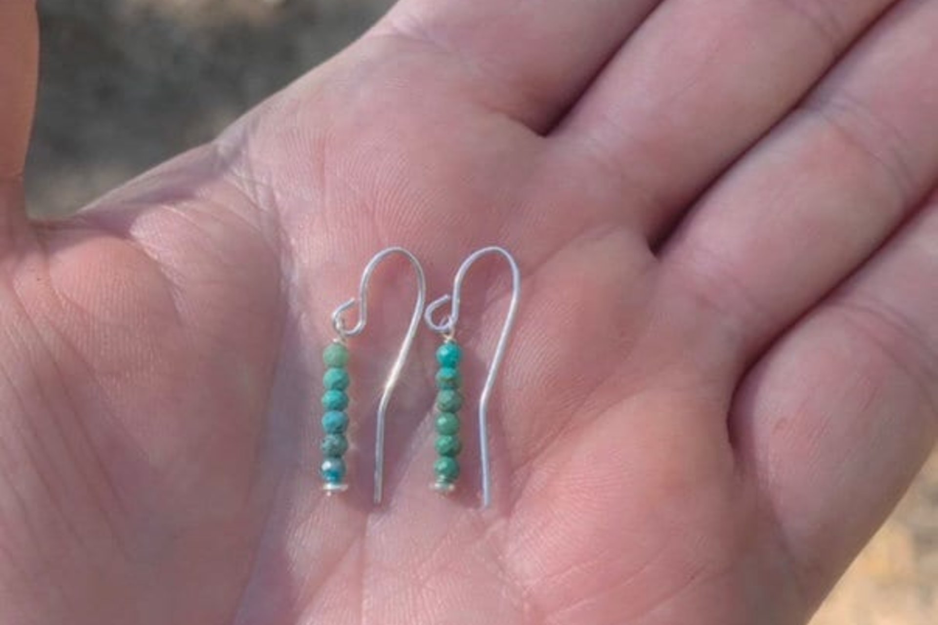 Dainty, Tiny Turquoise Earrings, Green/Blue Turquoise Faceted Earrings