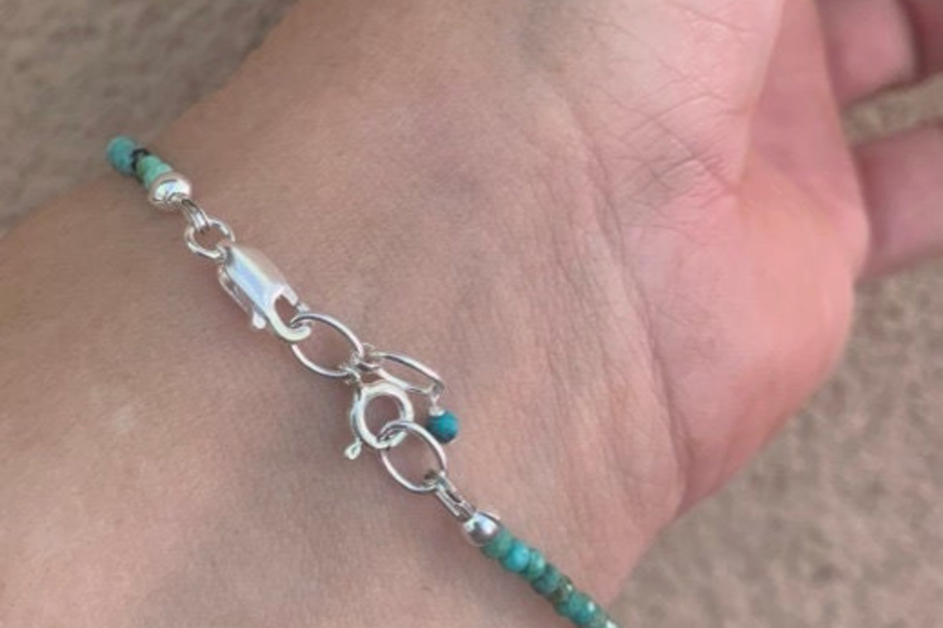 Turquoise Dainty Bracelet, Southwestern Bracelet, Blue/Green 2mm Turquoise Gemstones, Layering Bracelet, Sterling Silver Bracelet
