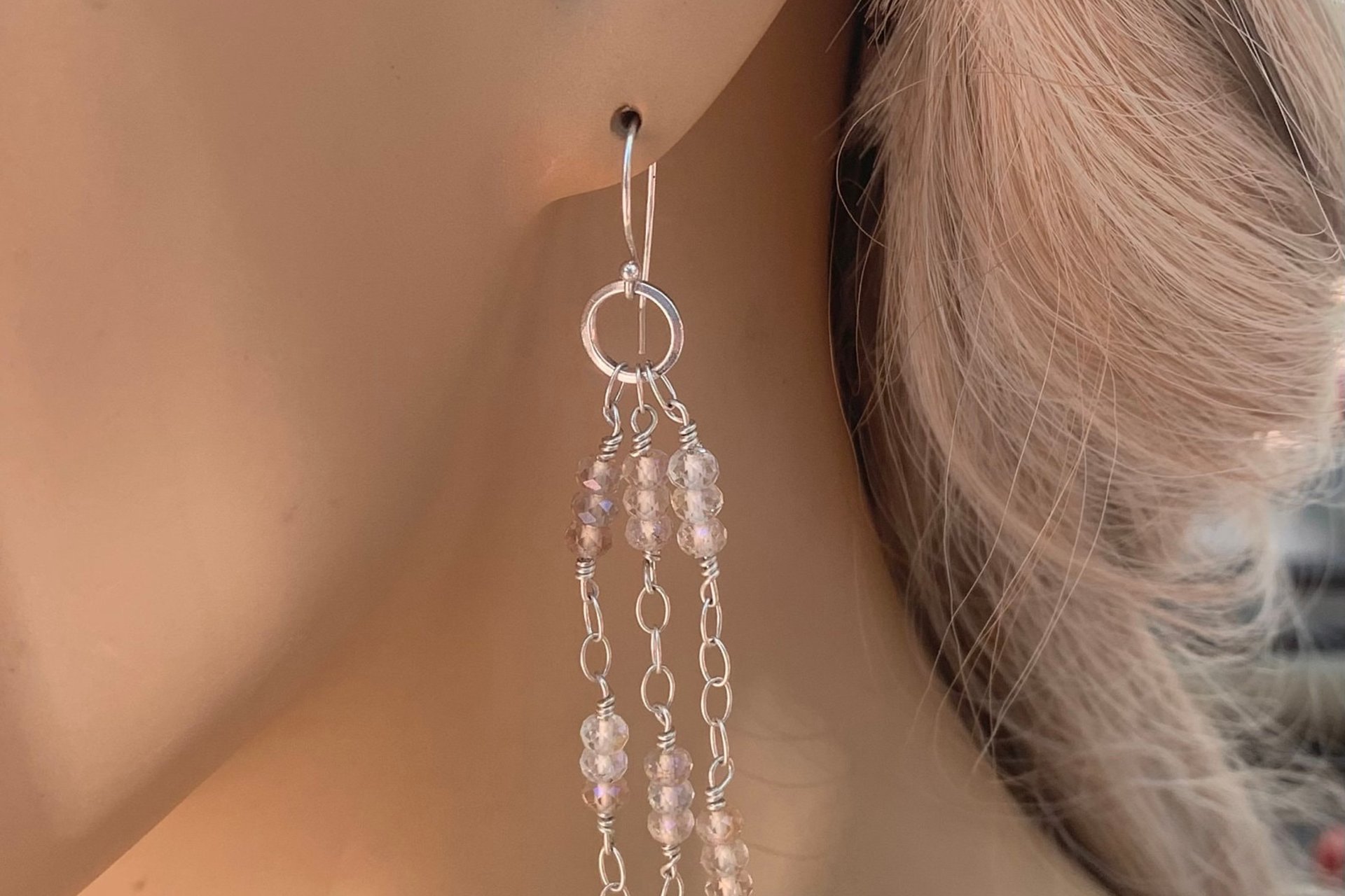 Turquoise Earrings, Sterling Silver Chain Earrings, Gemstone Earrings, Imperial Topaz Earrings