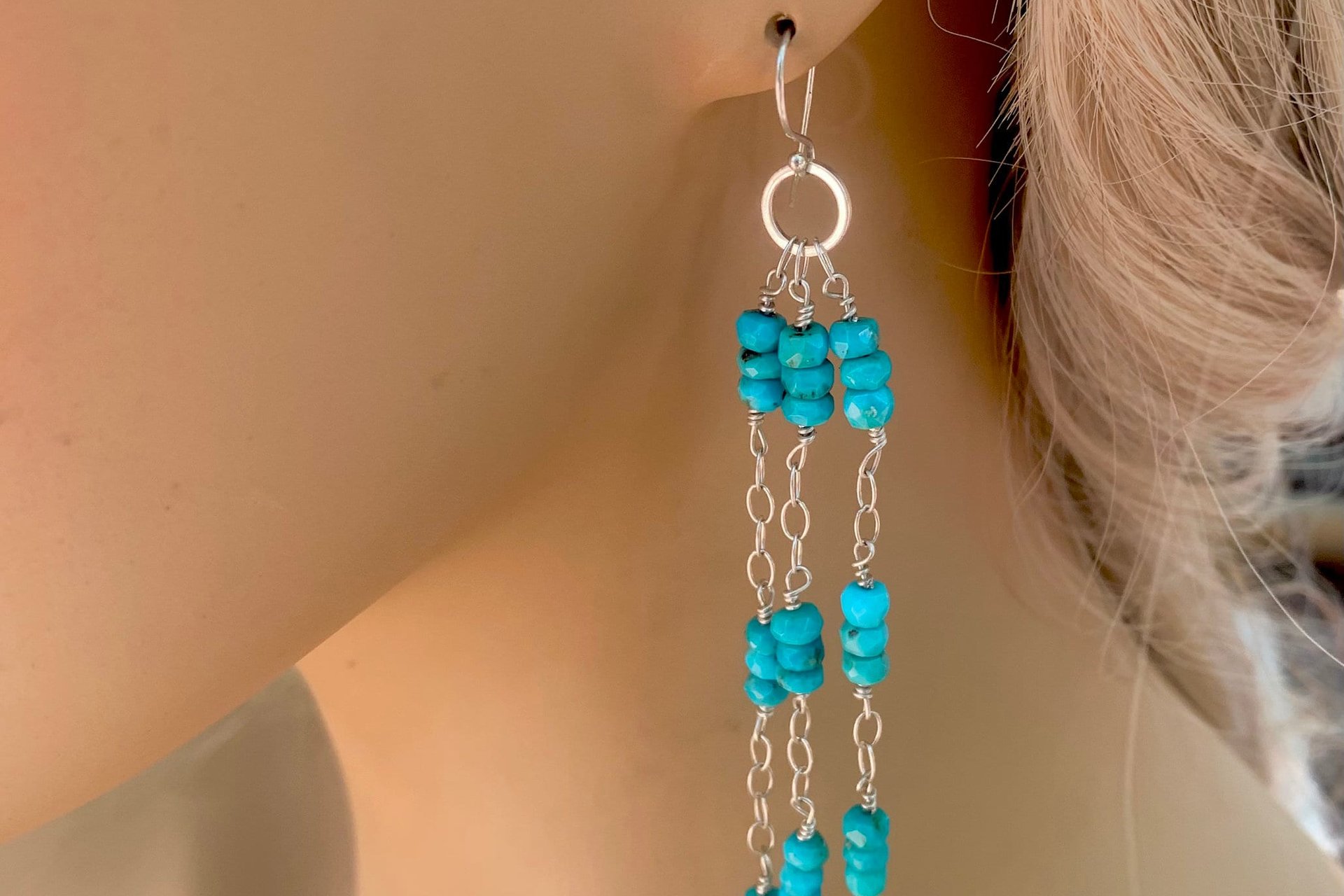Turquoise Earrings, Sterling Silver Chain Earrings, Gemstone Earrings, Imperial Topaz Earrings