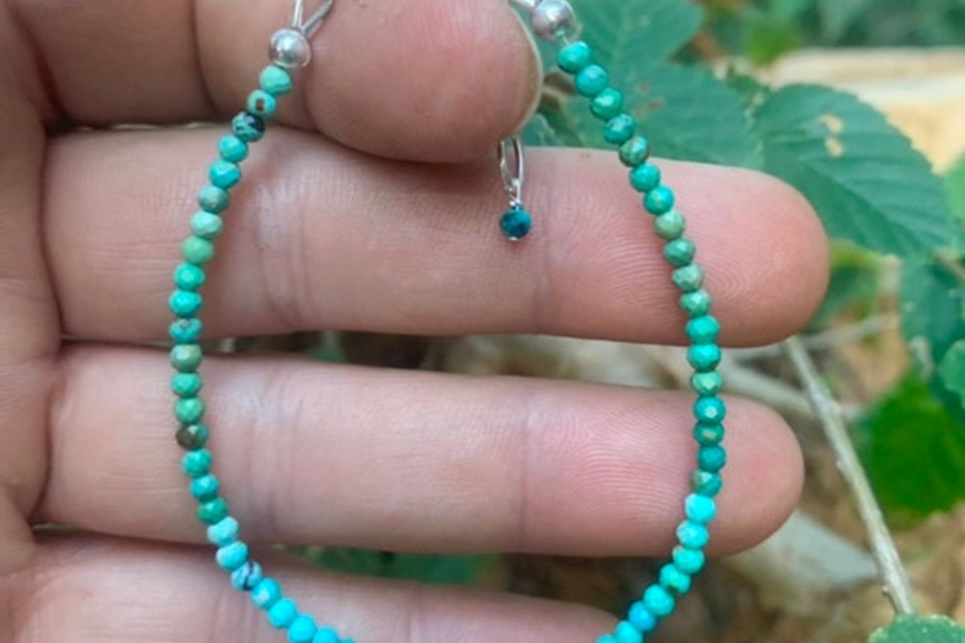 Turquoise Dainty Bracelet, Southwestern Bracelet, Blue/Green 2mm Turquoise Gemstones, Layering Bracelet, Sterling Silver Bracelet