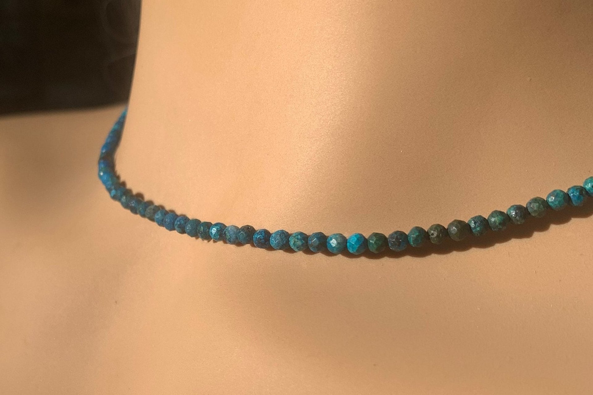Chrysocolla Dainty Necklace, Layering Necklace , Micro Faceted Gemstone Necklace