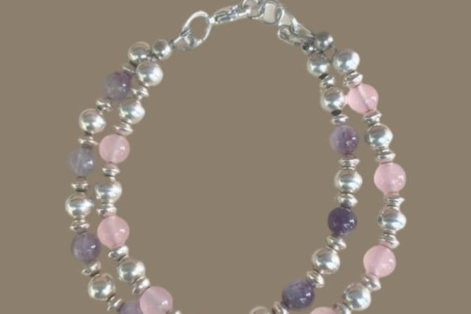 Amethyst and Rose Quartz Bracelet, Sterling Silver Bracelet, Multistrand Gemstone Bracelet