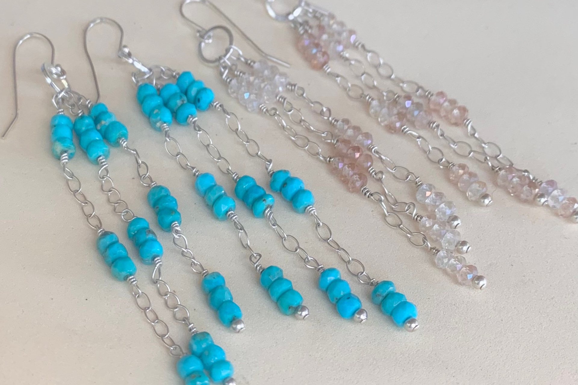 Turquoise Earrings, Sterling Silver Chain Earrings, Gemstone Earrings, Imperial Topaz Earrings