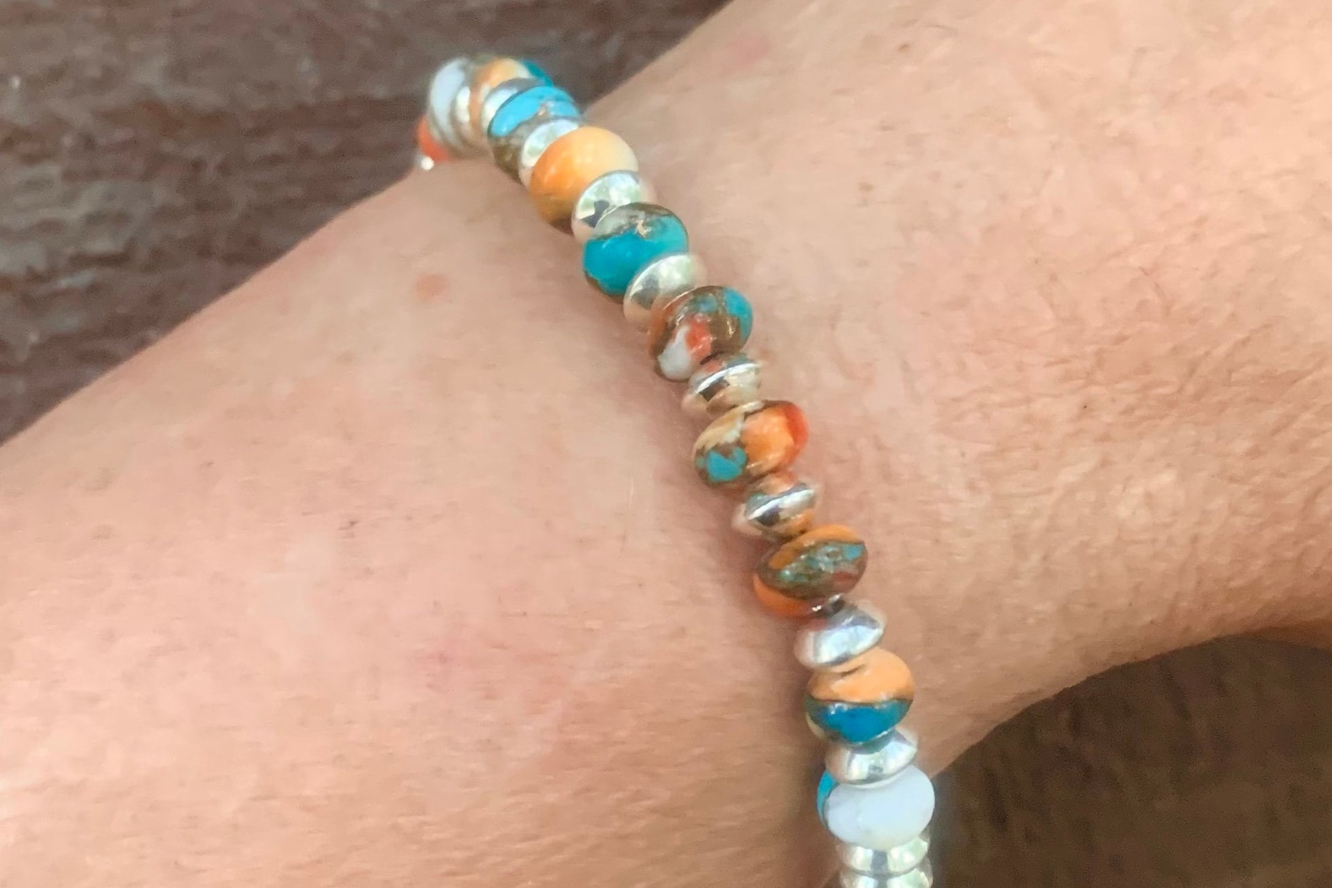 Kingman Turquoise, Spiny Oyster Shell, Bronze and Sterling Silver Bracelet, Southwestern Bracelet