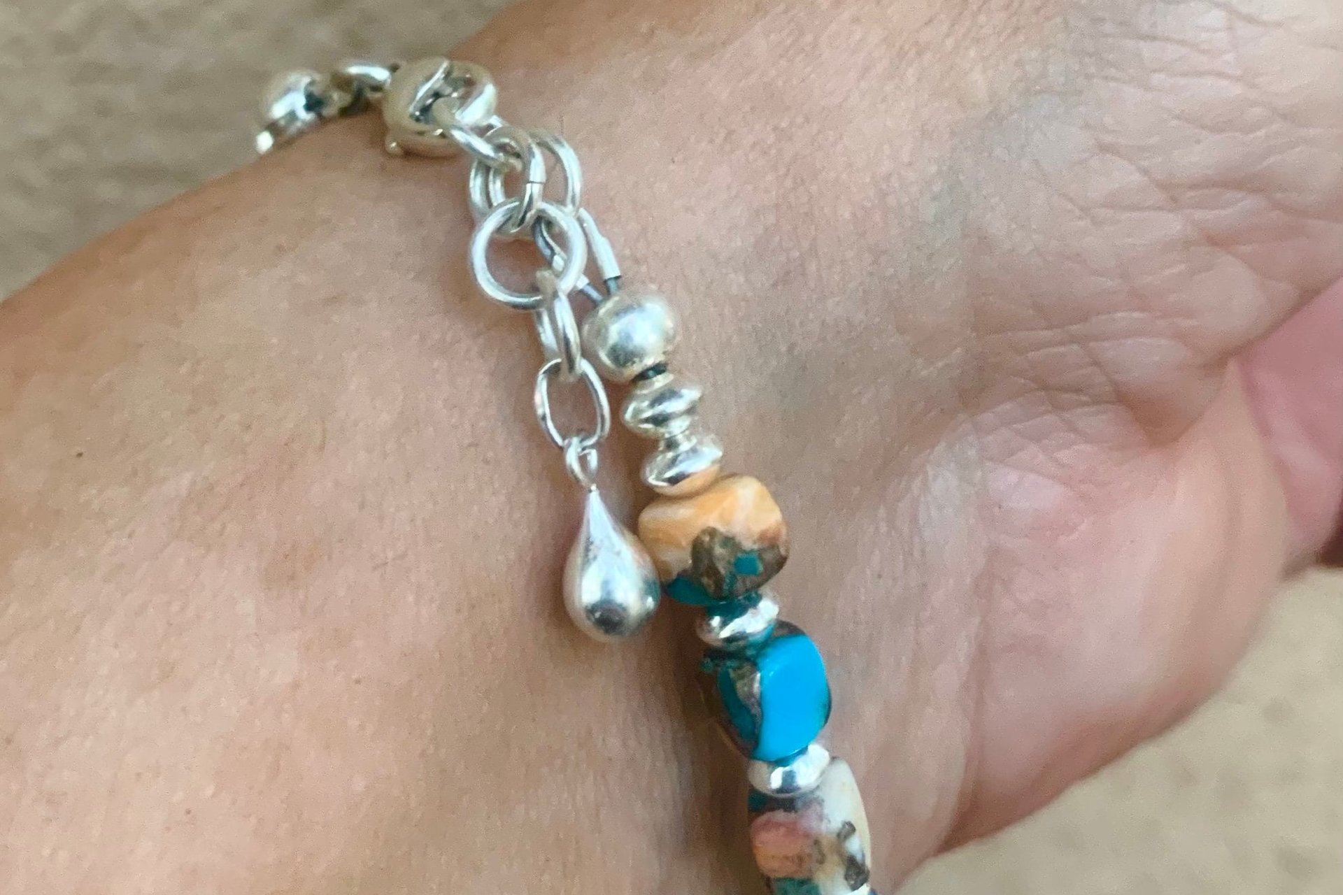 Kingman Turquoise, Spiny Oyster Shell, Bronze and Sterling Silver Bracelet, Southwestern Bracelet
