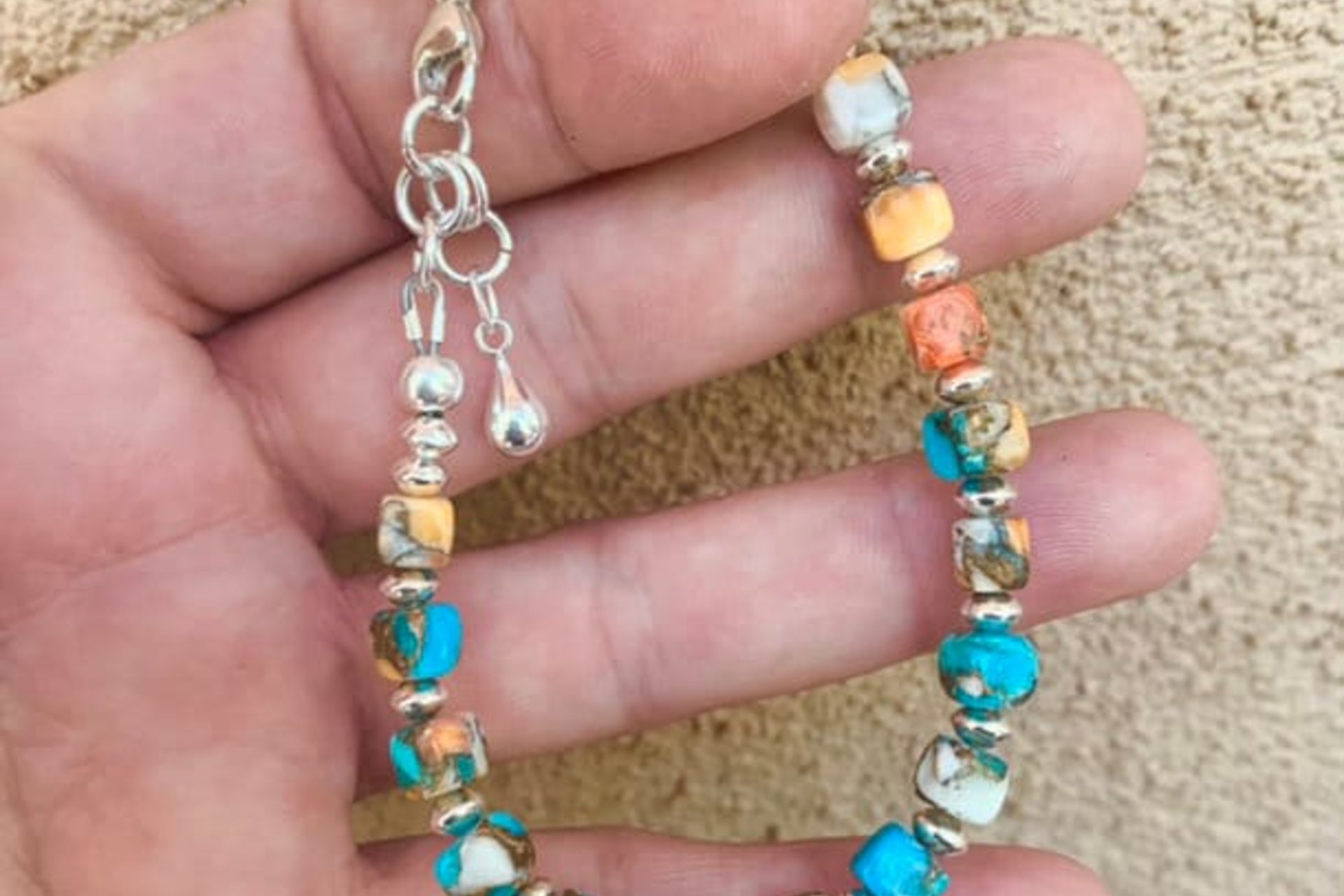 Kingman Turquoise, Spiny Oyster Shell, Bronze and Sterling Silver Bracelet, Southwestern Bracelet