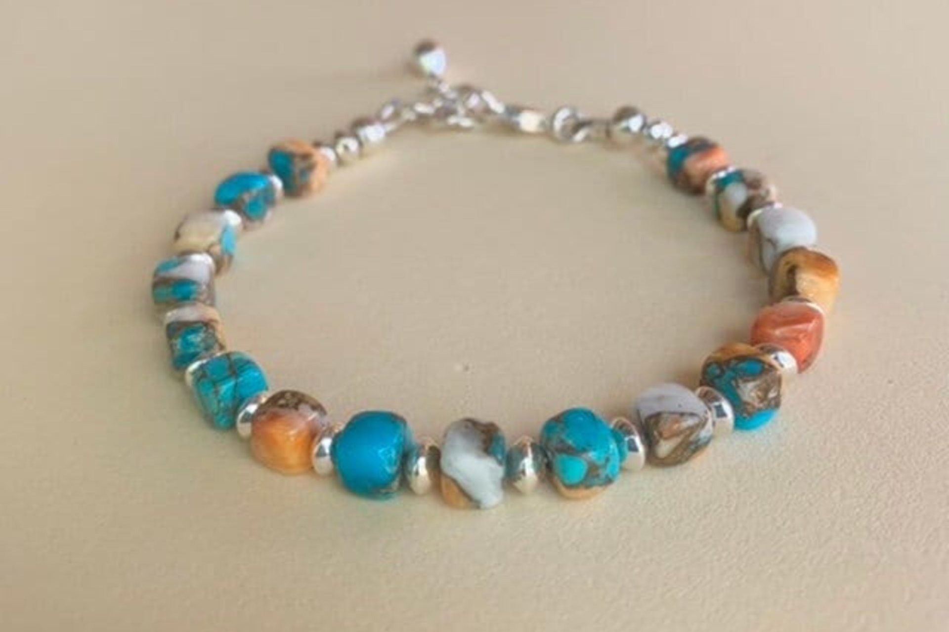 Kingman Turquoise, Spiny Oyster Shell, Bronze and Sterling Silver Bracelet, Southwestern Bracelet