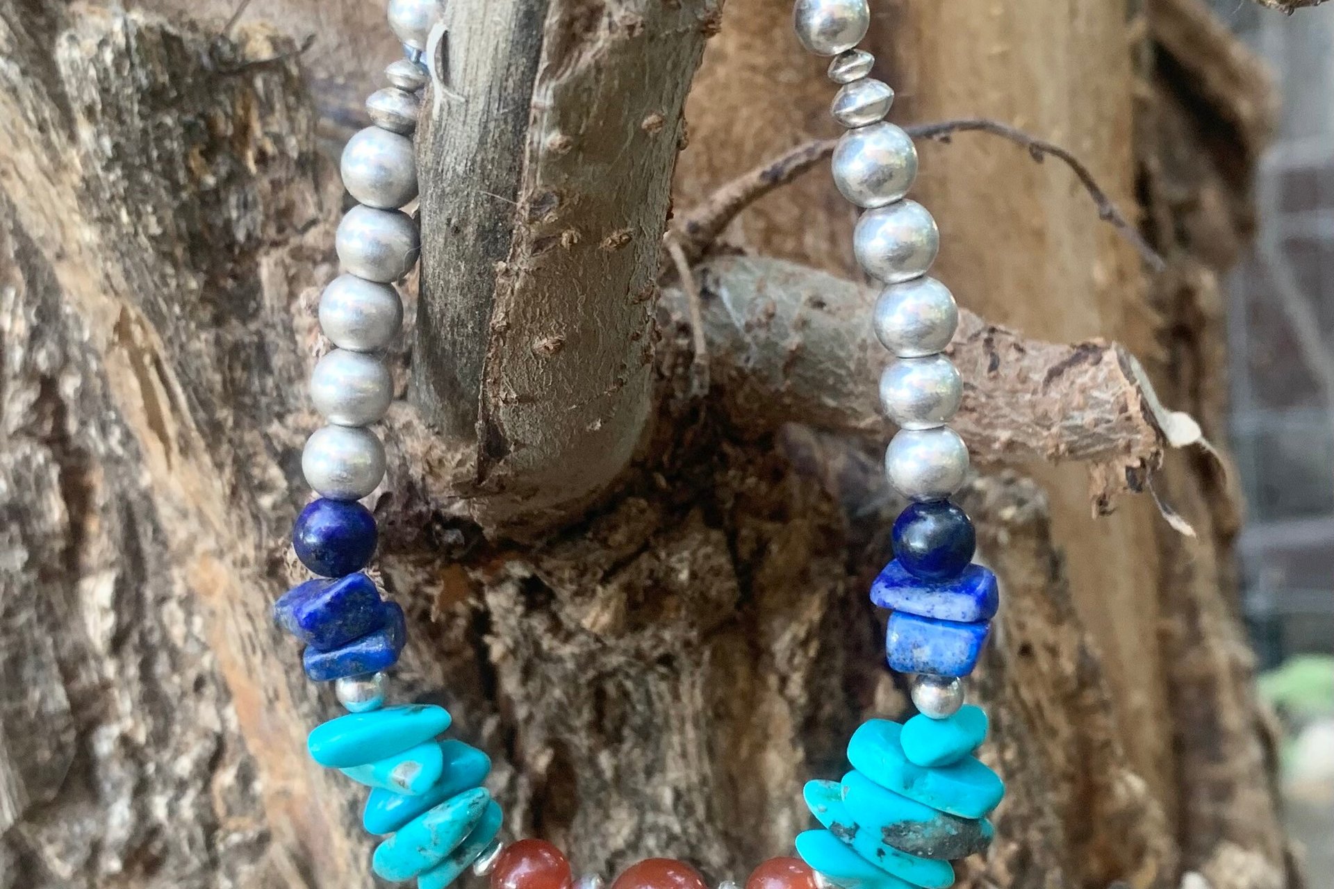Turquoise, Carnelian and Lapis Lazuli Bracelet, Sterling Silver Bracelet, Mixed Gemstone Bracelet