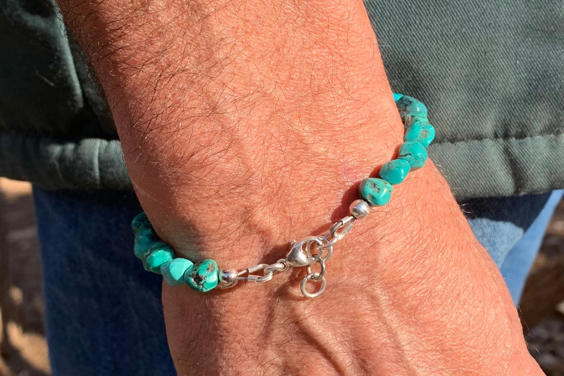 Men’s Turquoise Nugget Bracelet, Sterling Silver Bracelet, Gift For Him, Faceted Turquoise Nuggets, Men’s Jewelry