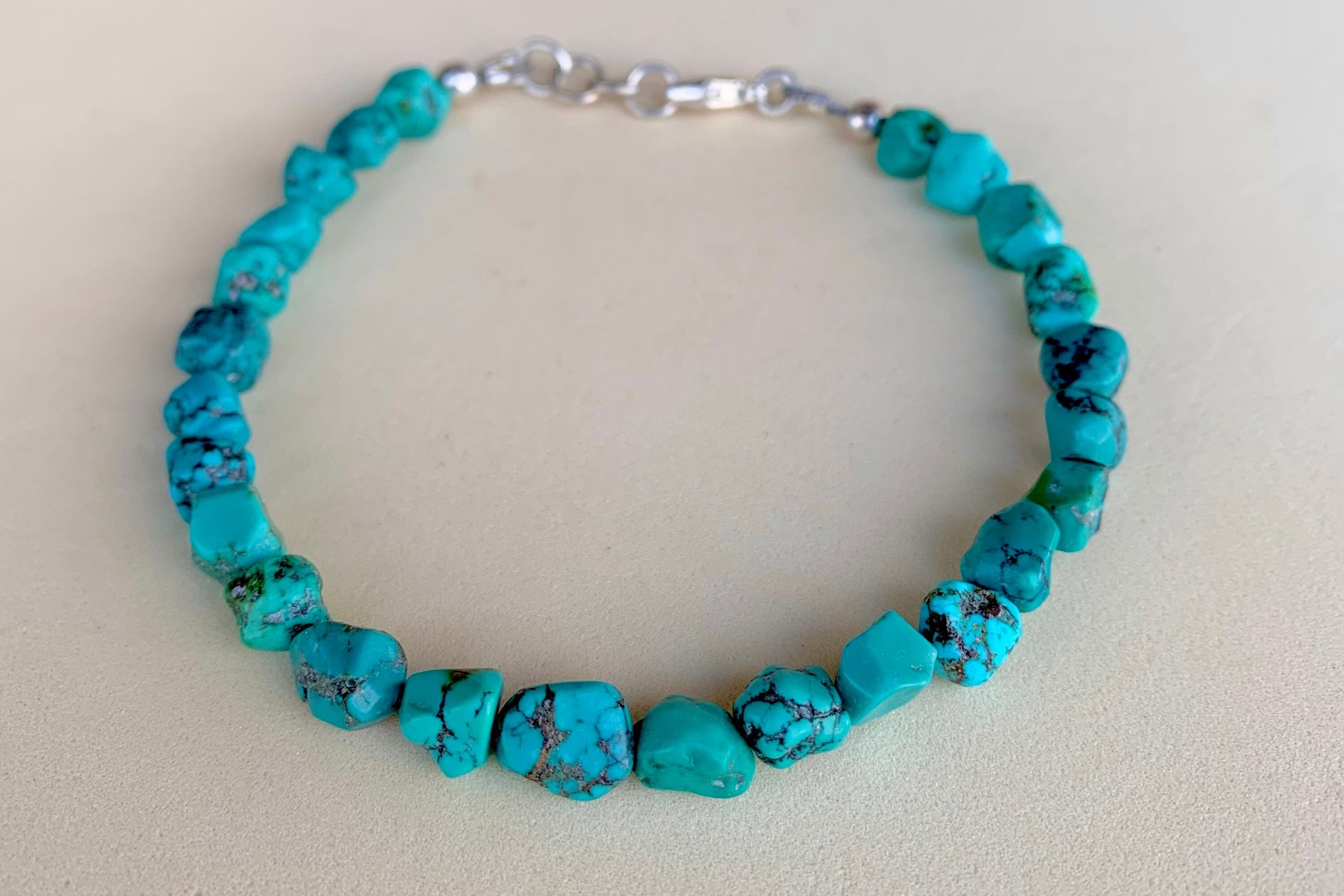 Men’s Turquoise Nugget Bracelet, Sterling Silver Bracelet, Gift For Him, Faceted Turquoise Nuggets, Men’s Jewelry