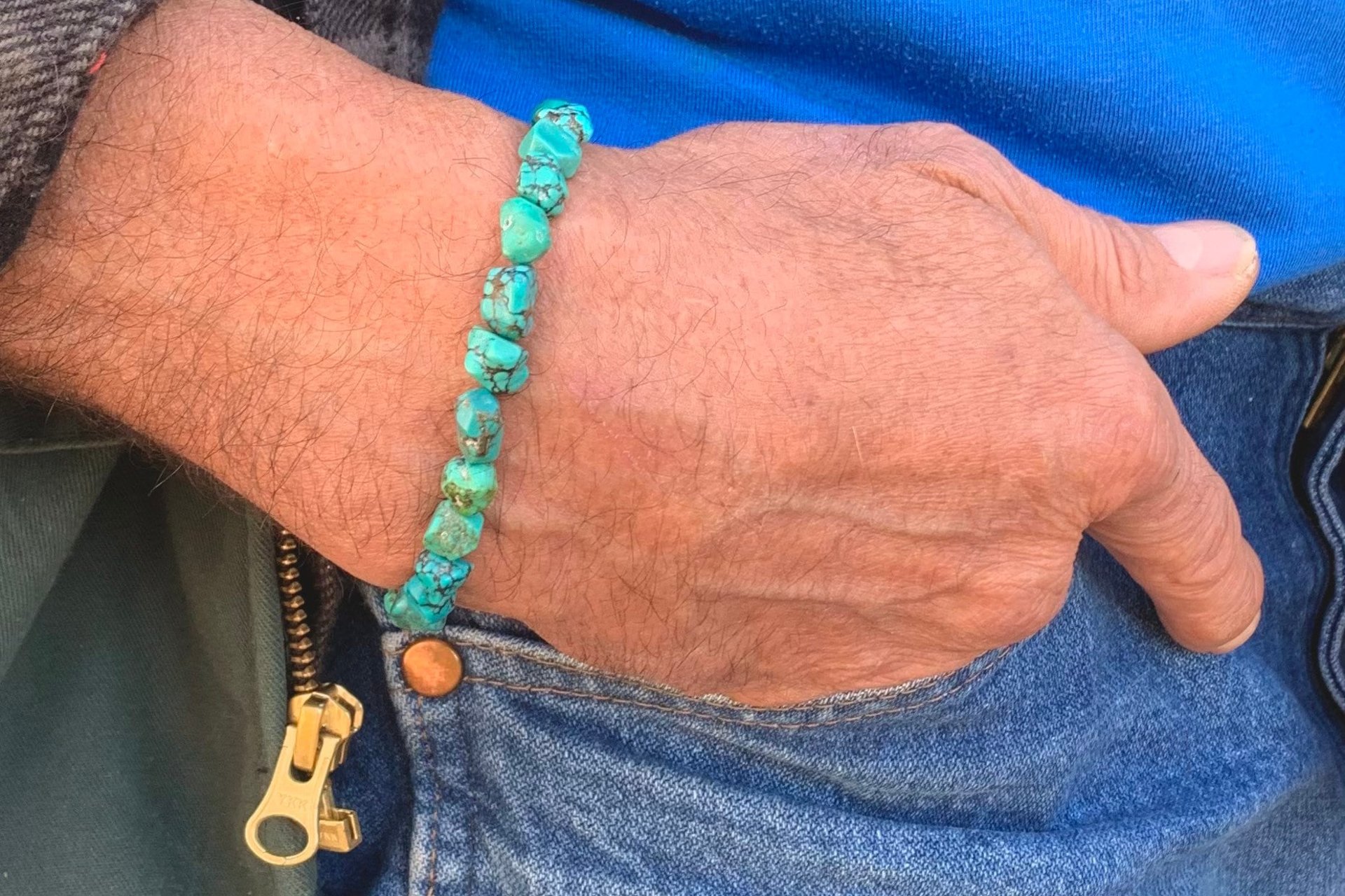 Men’s Turquoise Nugget Bracelet, Sterling Silver Bracelet, Gift For Him, Faceted Turquoise Nuggets, Men’s Jewelry