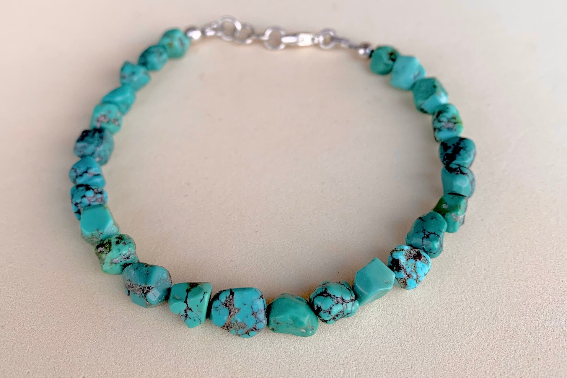 Men’s Turquoise Nugget Bracelet, Sterling Silver Bracelet, Gift For Him, Faceted Turquoise Nuggets, Men’s Jewelry