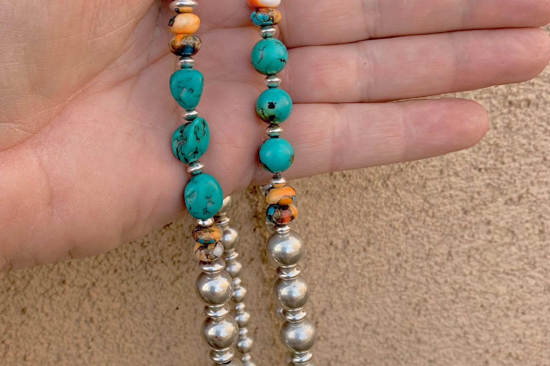 Turquoise Southwestern Style Necklace, Spiny Oyster and Sterling Silver Necklace, Statement Jewelery