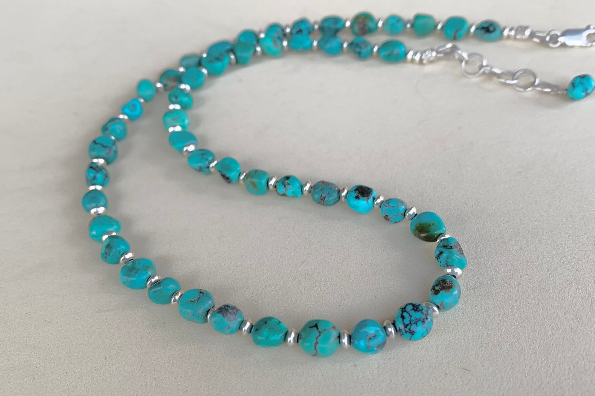 Turquoise Nugget and Sterling Silver Necklace