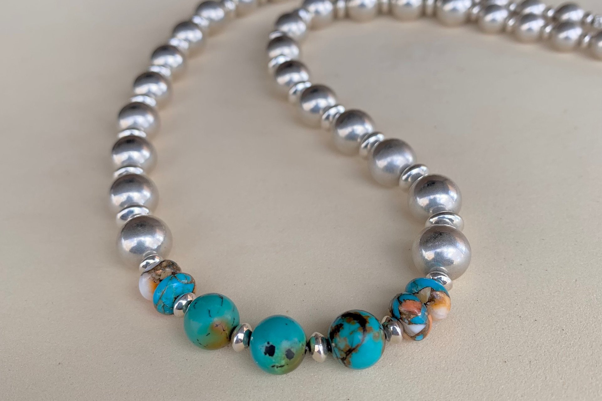 Turquoise Southwestern Style Necklace, Spiny Oyster and Sterling Silver Necklace, Statement Jewelery