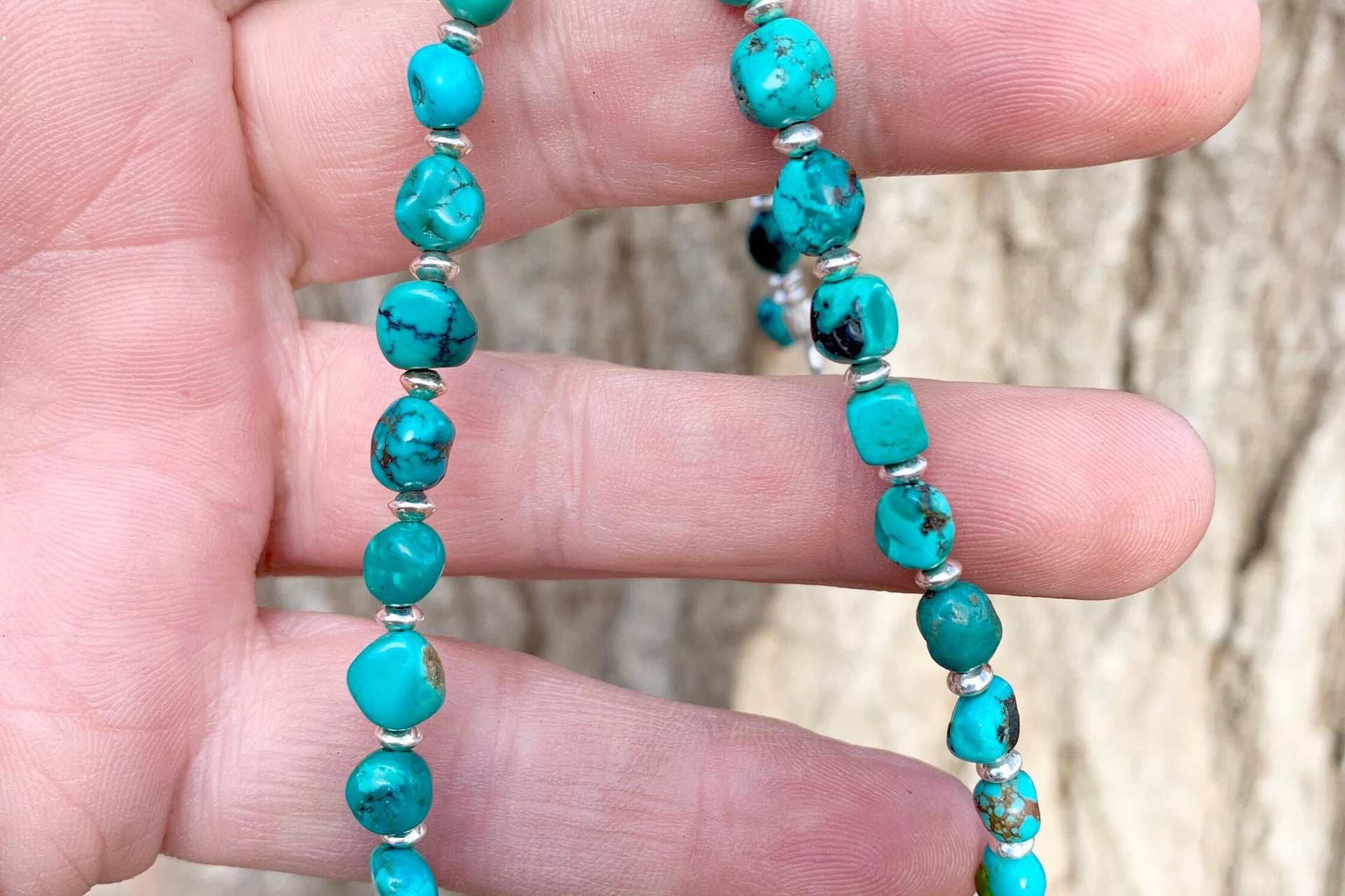 Turquoise Nugget and Sterling Silver Necklace