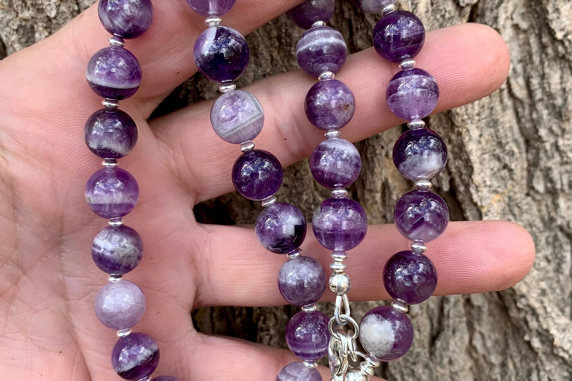 Banded Amethyst Necklace, Sterling Silver Necklace, Botswana Agate, Statement Necklace