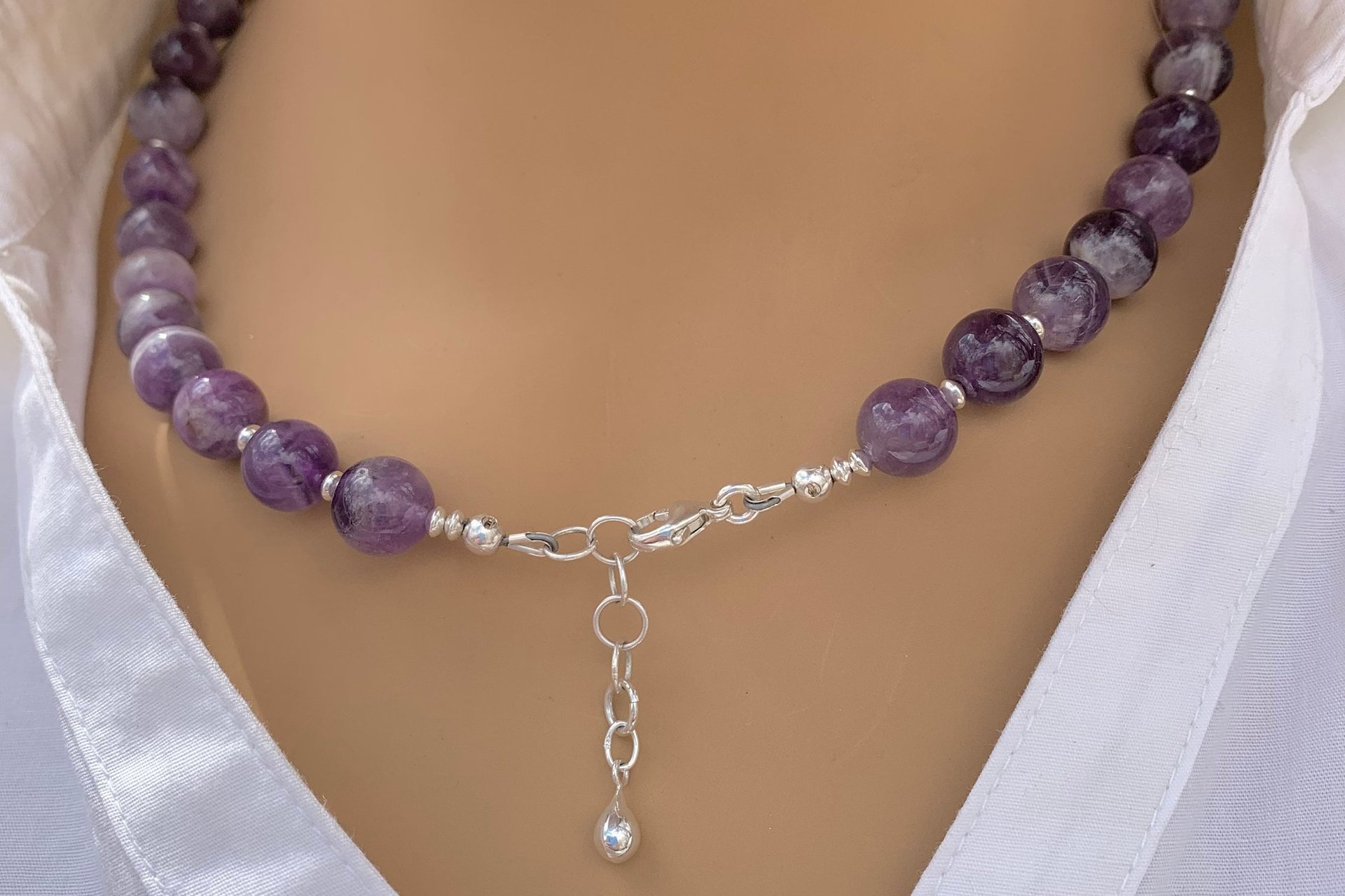 Banded Amethyst Necklace, Sterling Silver Necklace, Botswana Agate, Statement Necklace
