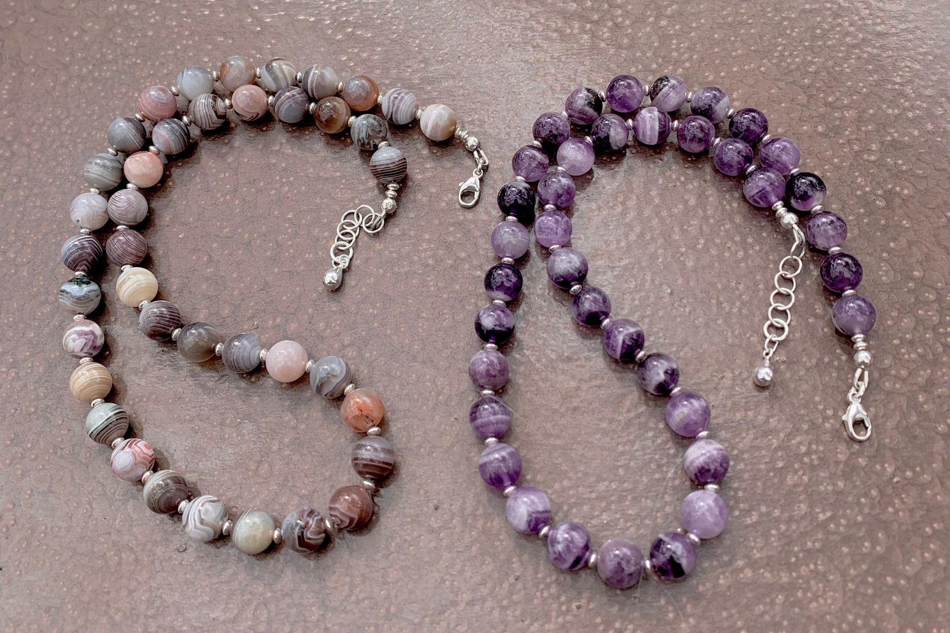 Banded Amethyst Necklace, Sterling Silver Necklace, Botswana Agate, Statement Necklace