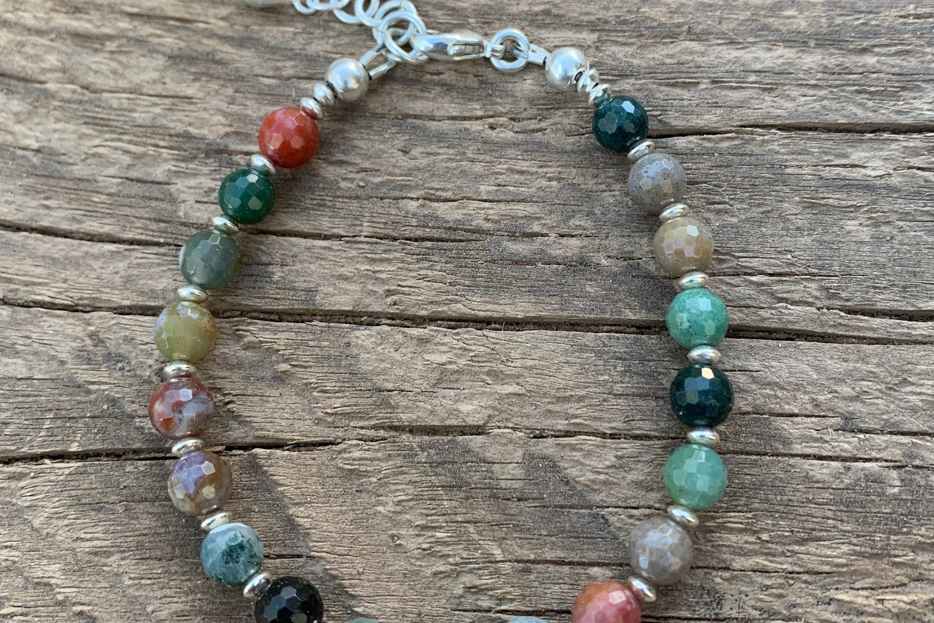 Faceted Fancy Jasper Bracelet, Sterling Silver Bracelet, Multicolored Jasper Bracelet