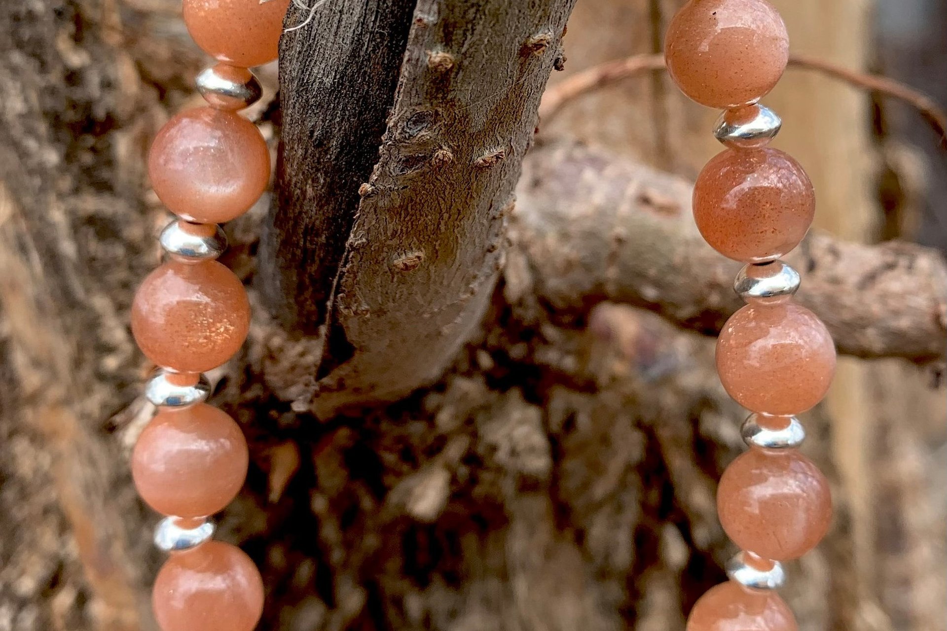 Sunstone Gemstone Beads and Sterling Silver Bracelet.