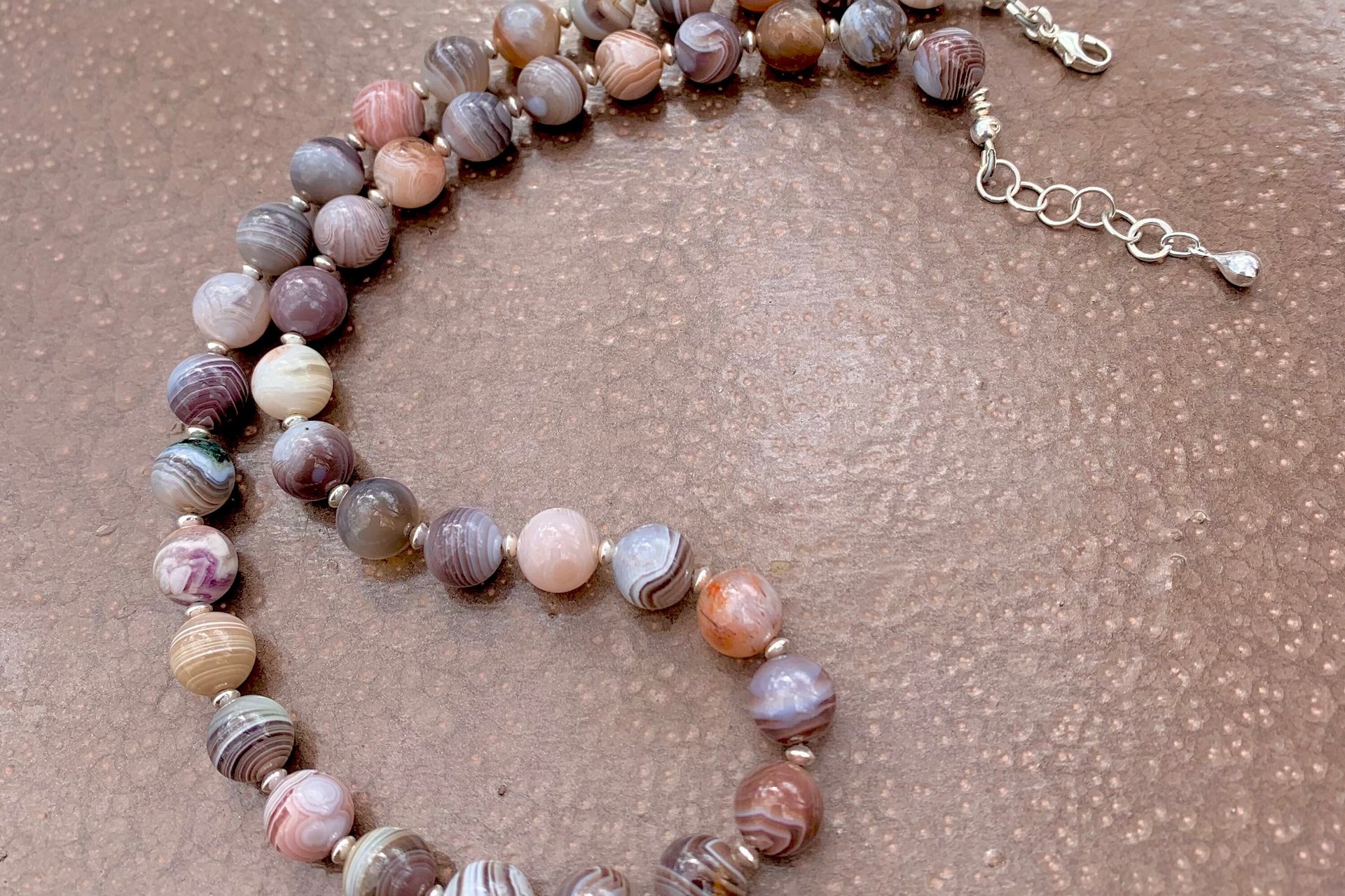 Banded Amethyst Necklace, Sterling Silver Necklace, Botswana Agate, Statement Necklace