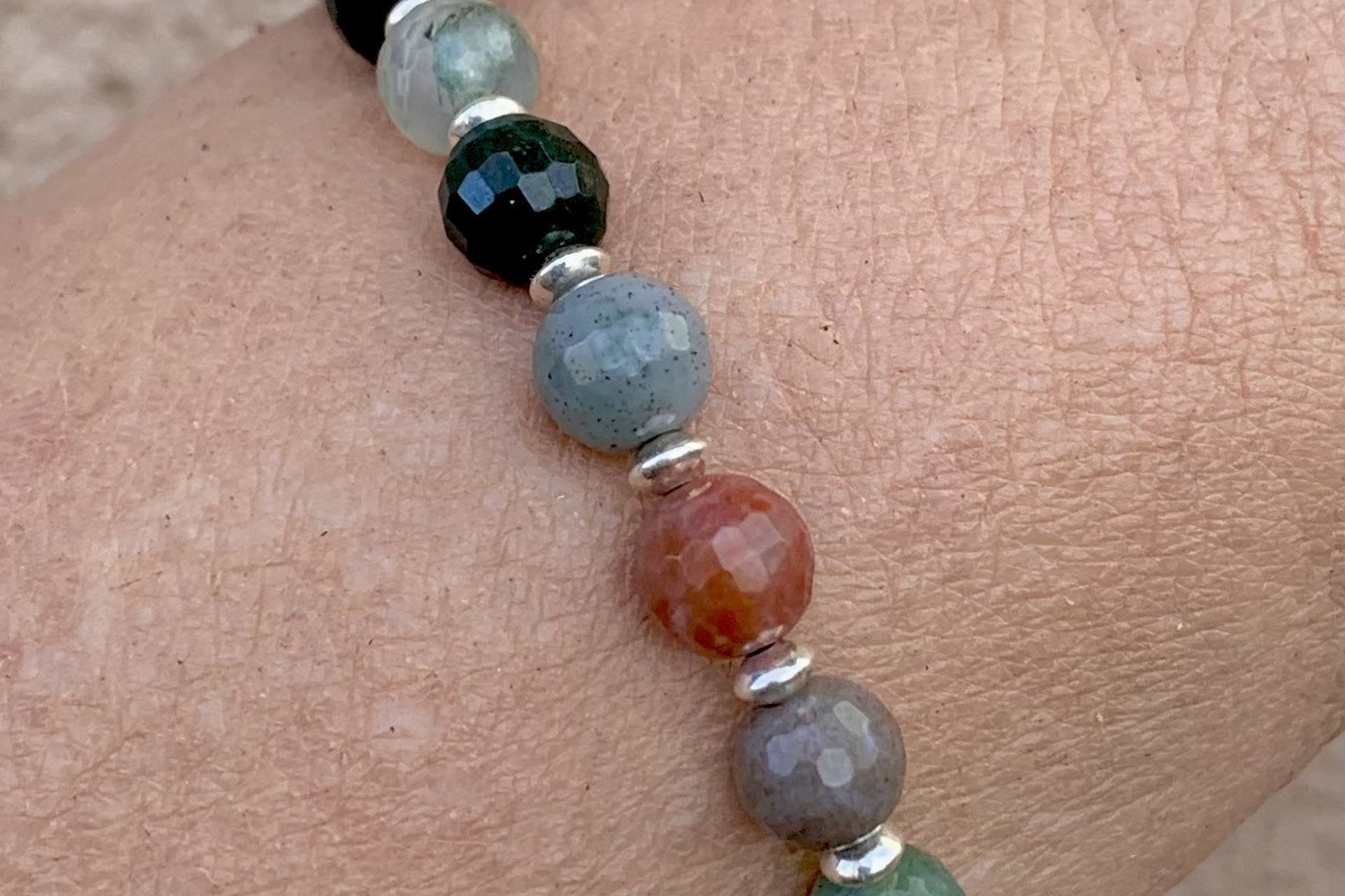 Faceted Fancy Jasper Bracelet, Sterling Silver Bracelet, Multicolored Jasper Bracelet