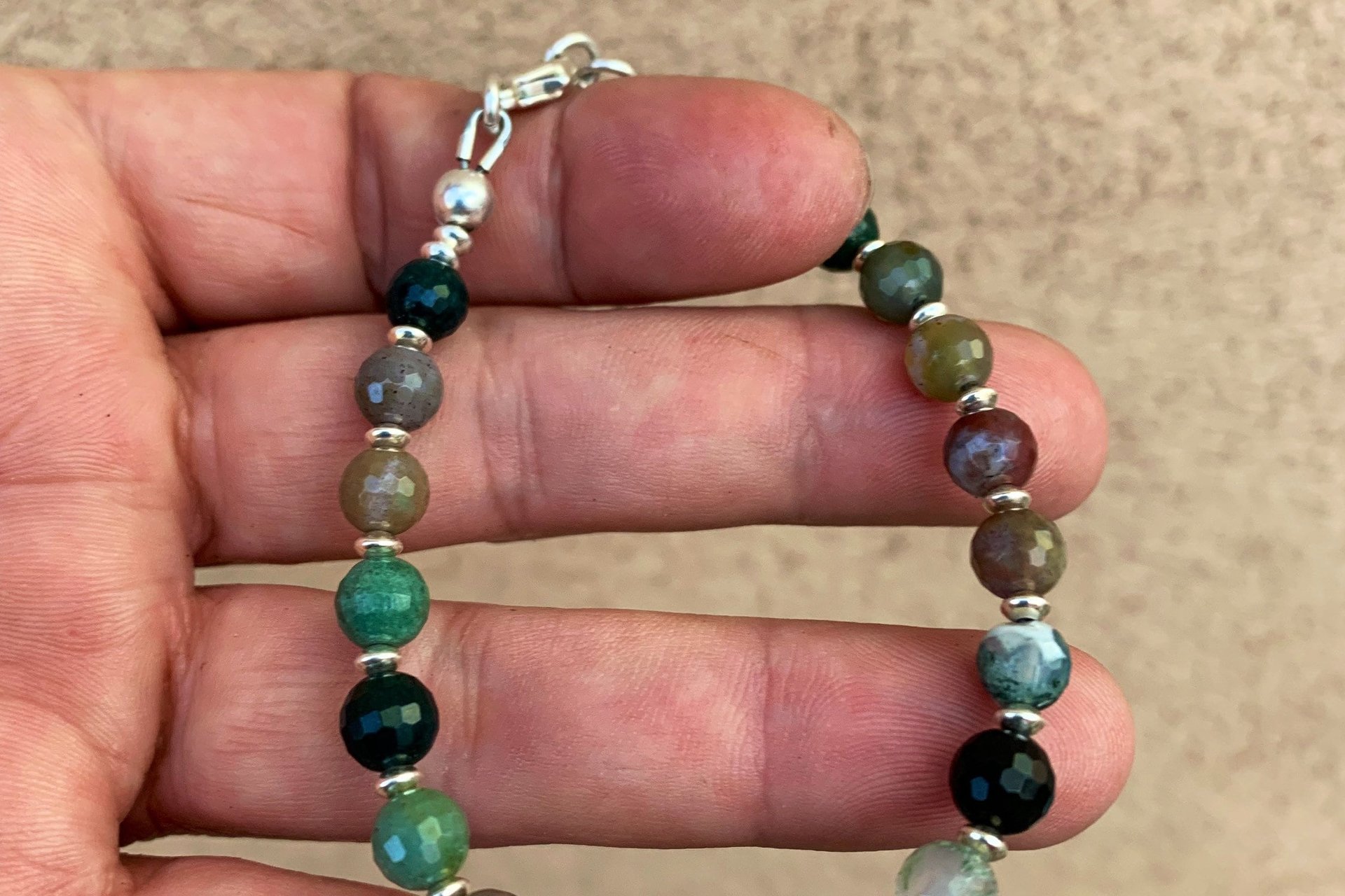 Faceted Fancy Jasper Bracelet, Sterling Silver Bracelet, Multicolored Jasper Bracelet
