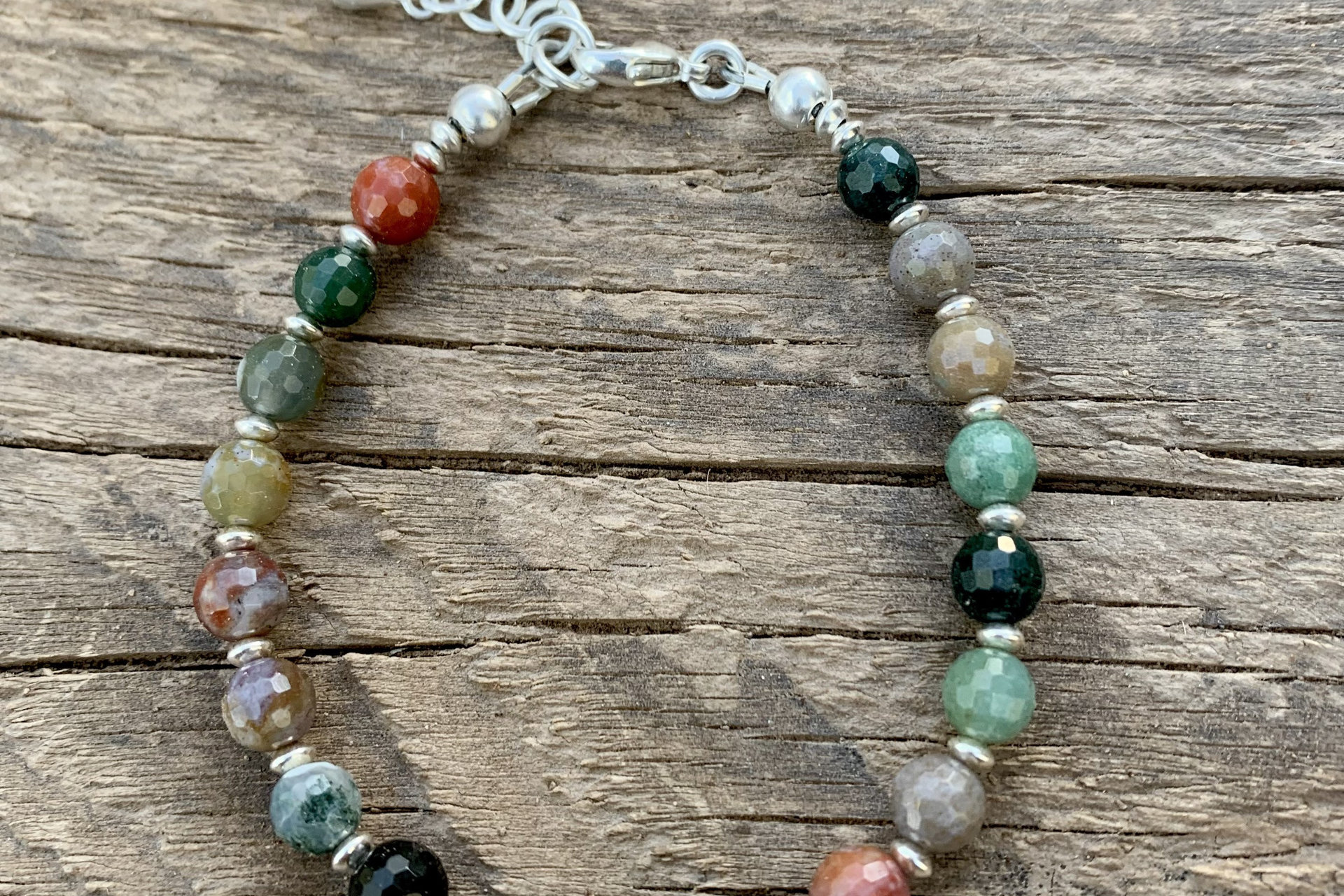 Faceted Fancy Jasper Bracelet, Sterling Silver Bracelet, Multicolored Jasper Bracelet